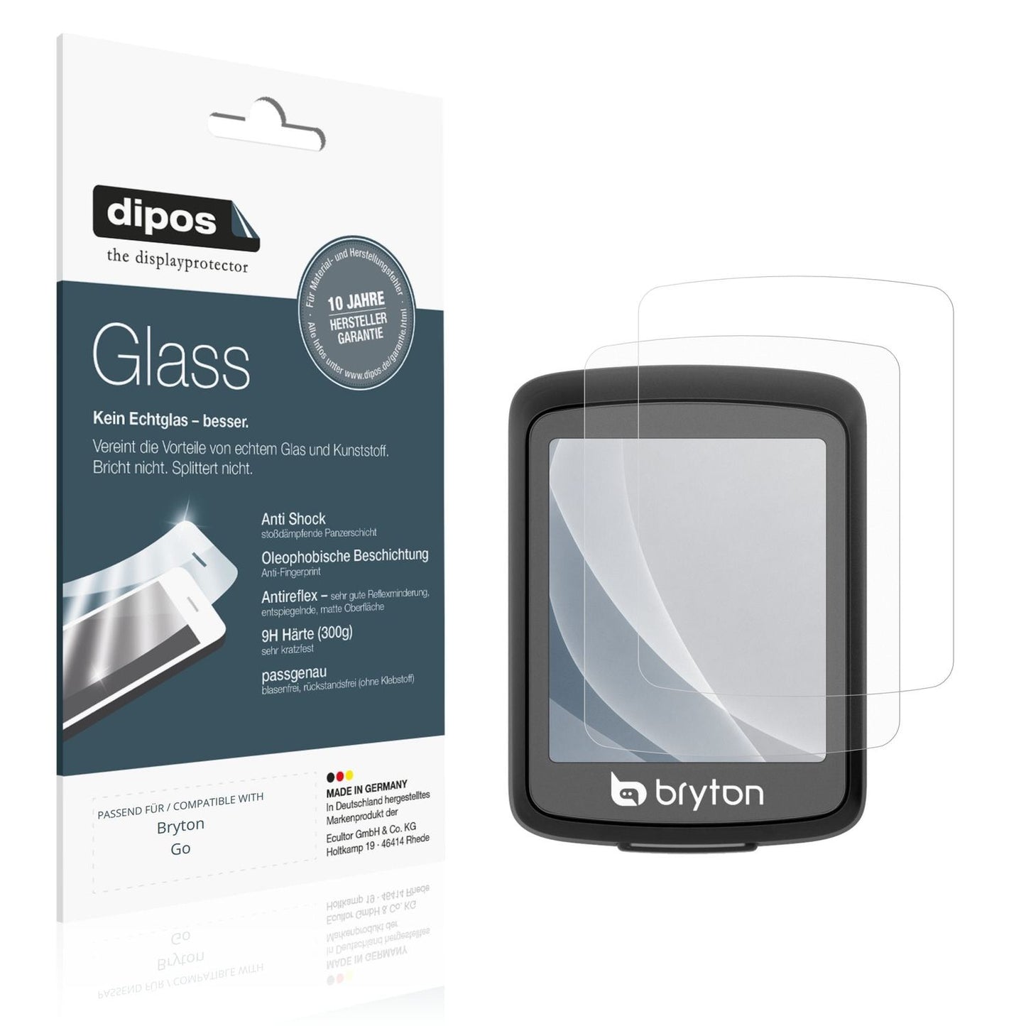 Matte Displayschutzfolie von dipos passend für Bryton Go, 9H kratzfest und blasenfrei montiert