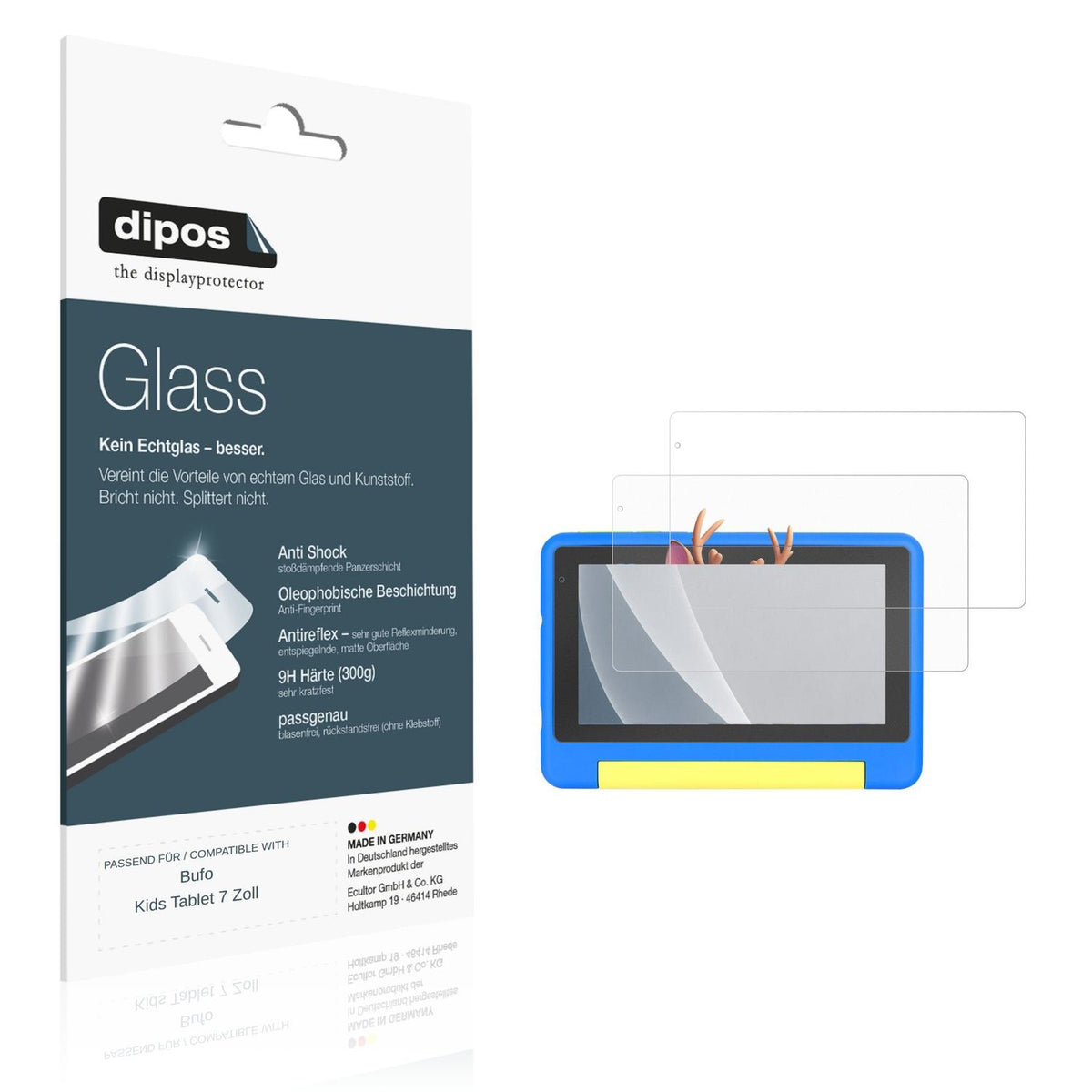 Matte Displayschutzfolie von dipos passend für Bufo Kids Tablet 7 Zoll, 9H kratzfest und blasenfrei montiert