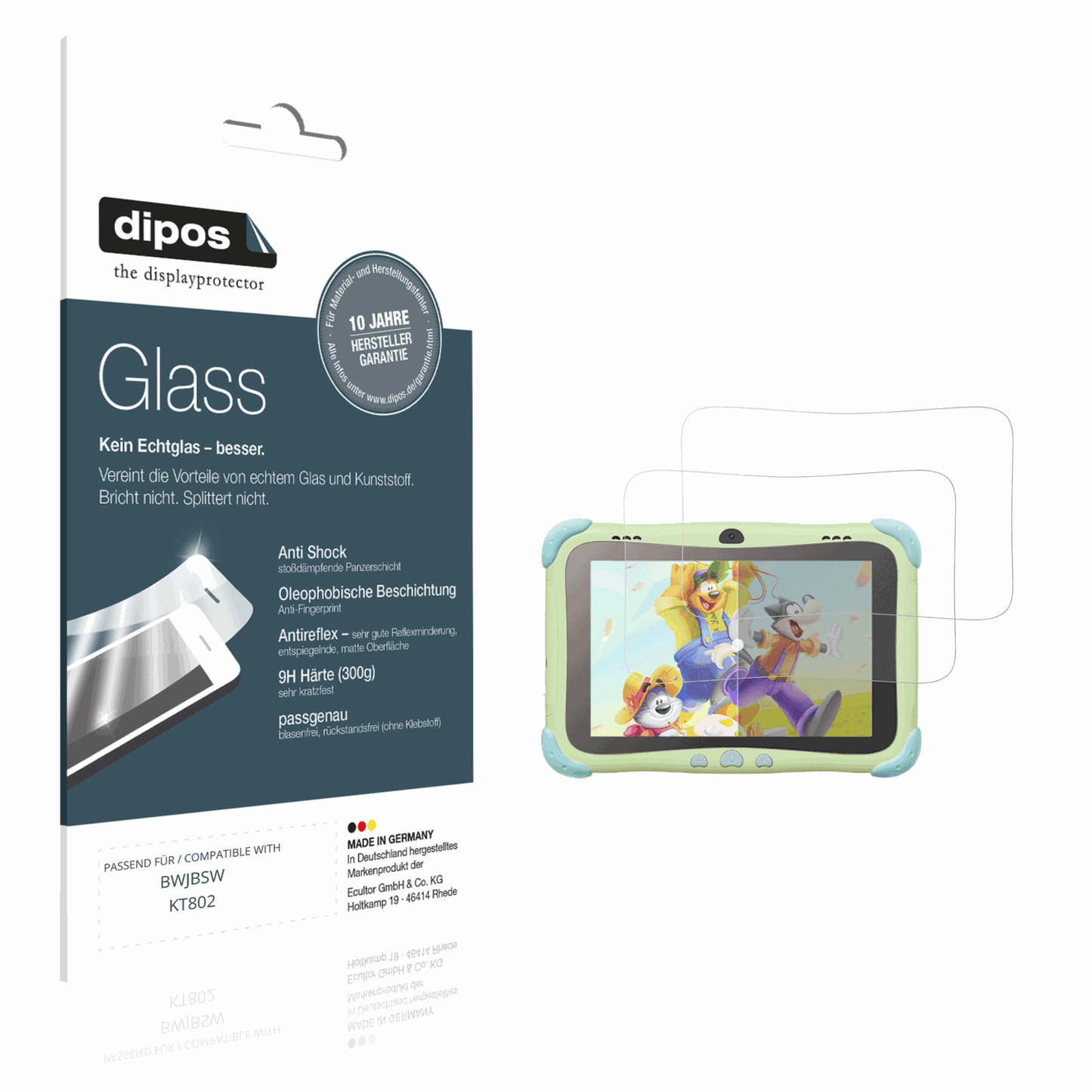 Matte Displayschutzfolie von dipos passend für BWJBSW KT802, 9H kratzfest und blasenfrei montiert