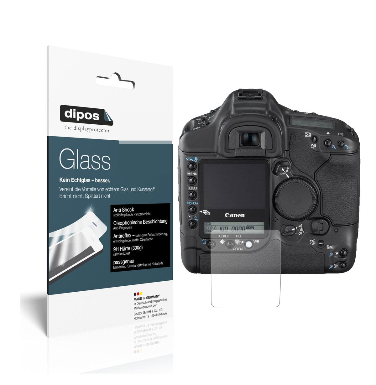 Matte Displayschutzfolie von dipos passend für Canon Eos 1D Mark II N, 9H kratzfest und blasenfrei montiert