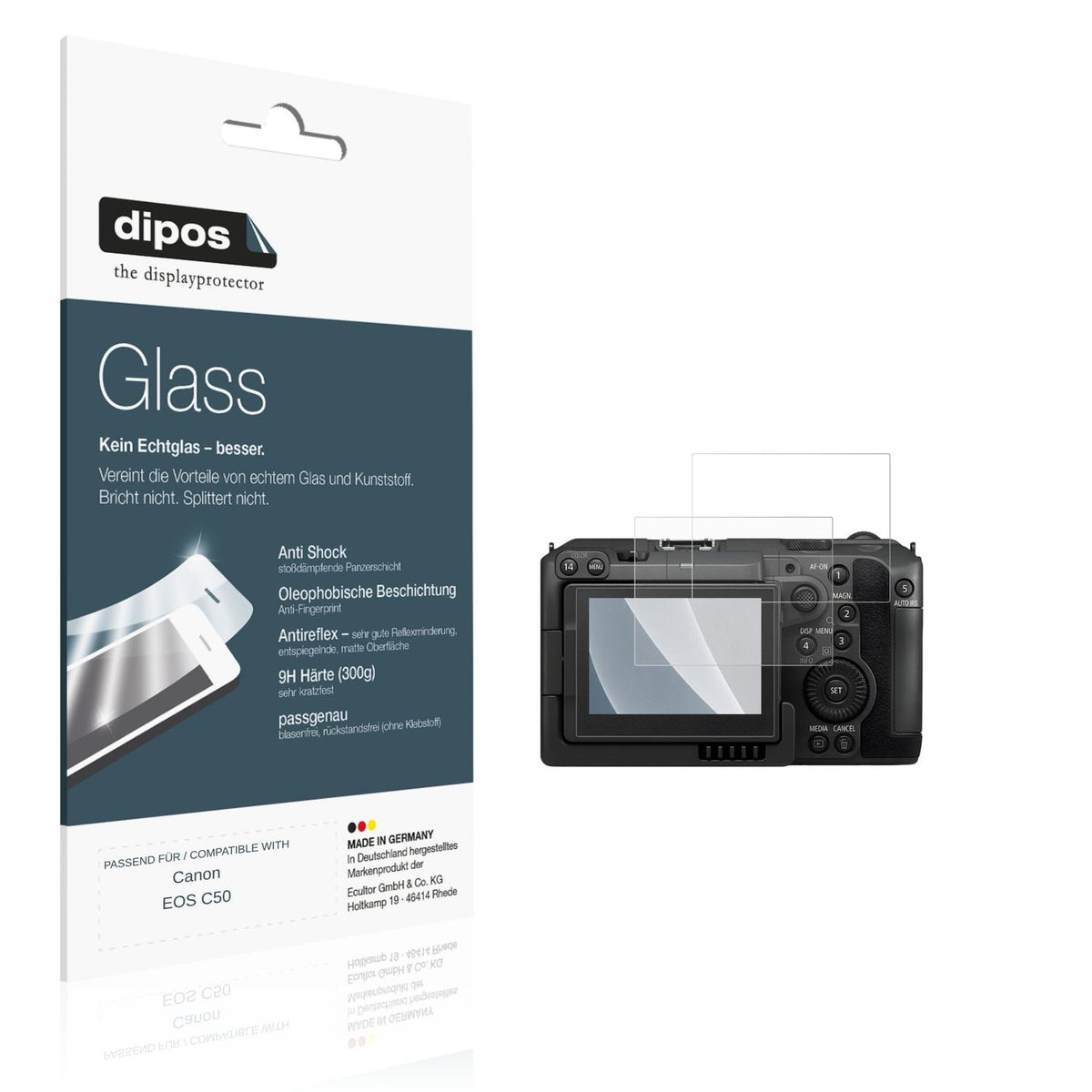 Matte Displayschutzfolie von dipos passend für Canon EOS C50, 9H kratzfest und blasenfrei montiert