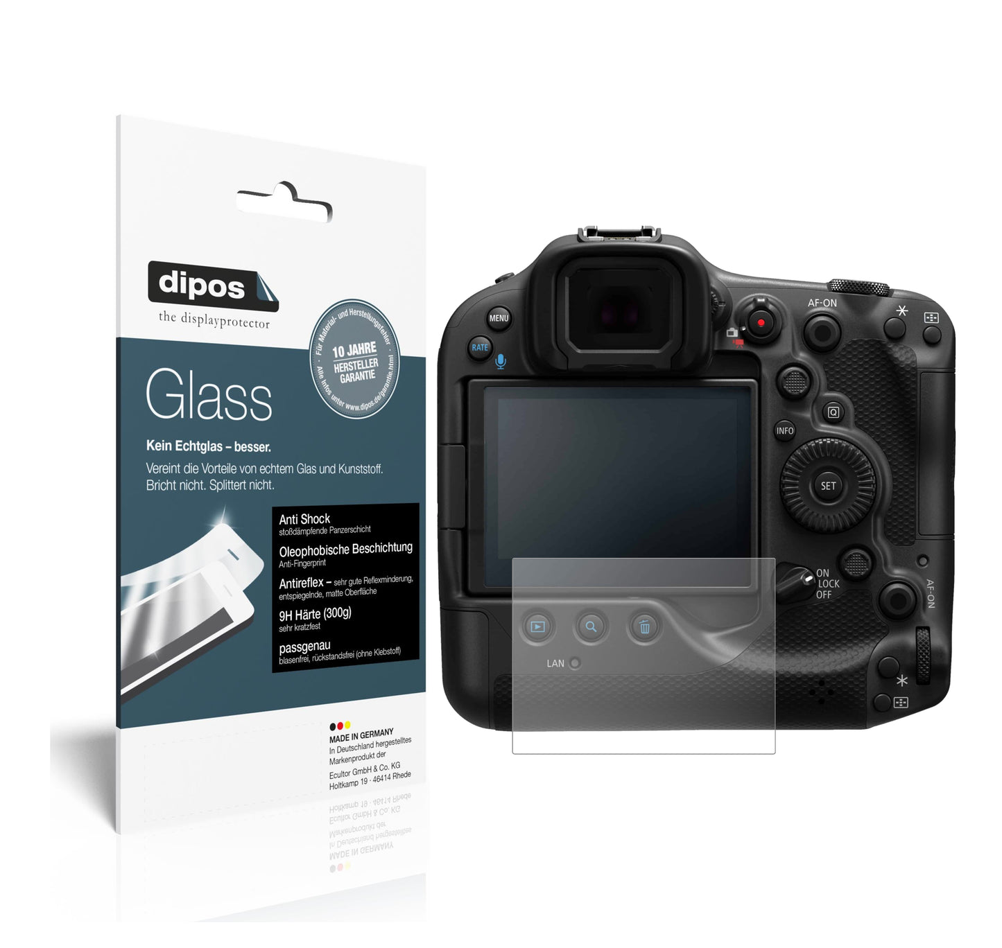 Matte Displayschutzfolie von dipos passend für Canon EOS R3, 9H kratzfest und blasenfrei montiert