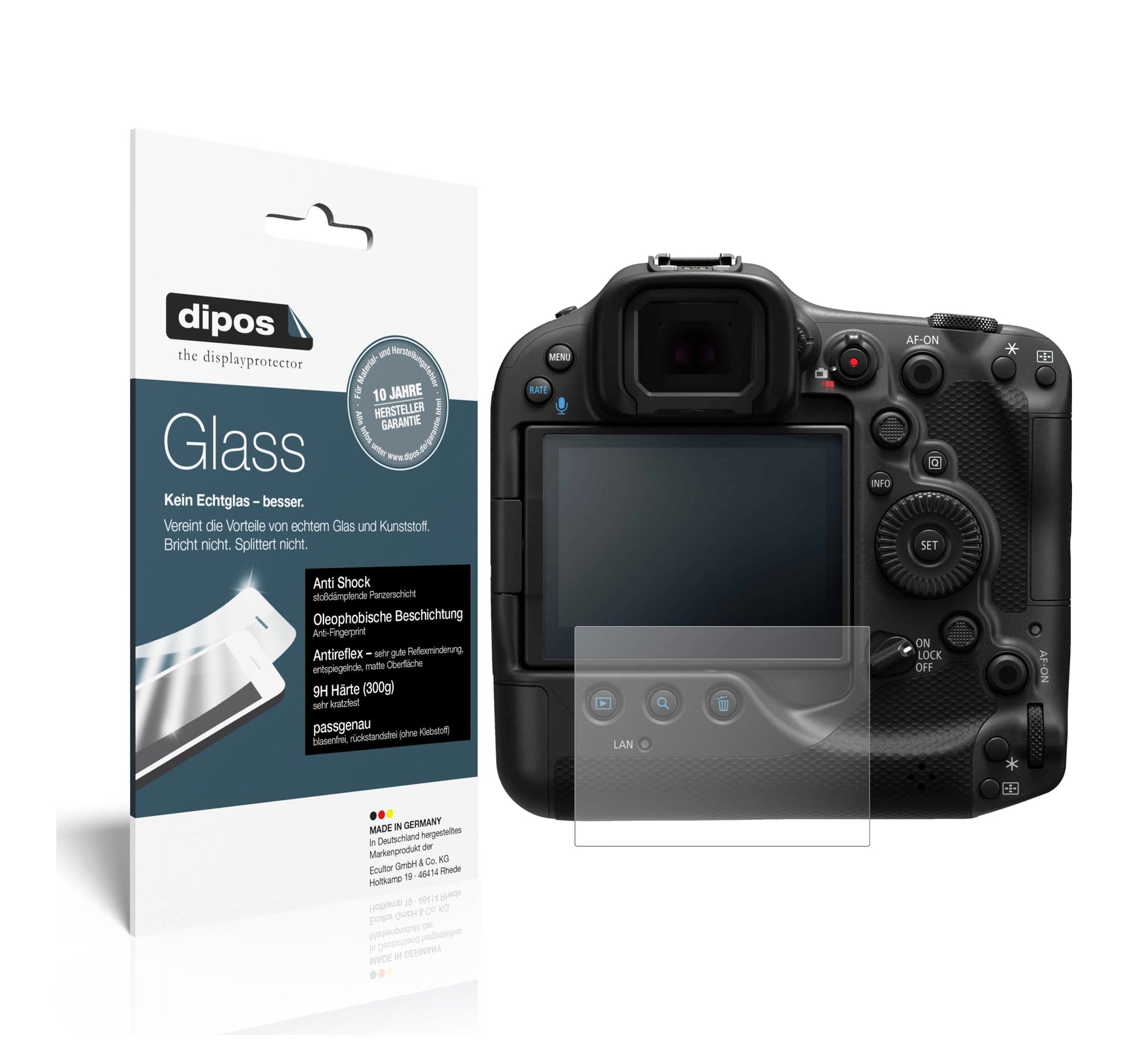 Matte Displayschutzfolie von dipos passend für Canon EOS R3, 9H kratzfest und blasenfrei montiert
