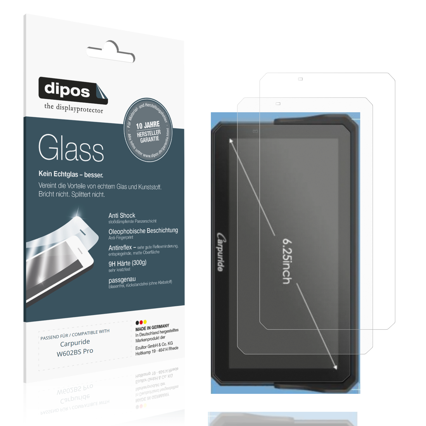 Matte Displayschutzfolie von dipos passend für Carpuride W602BS Pro, 9H kratzfest und blasenfrei montiert