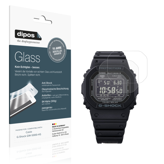 Matte Displayschutzfolie von dipos passend für Casio G-Shock GW-5000-HS, 9H kratzfest und blasenfrei montiert