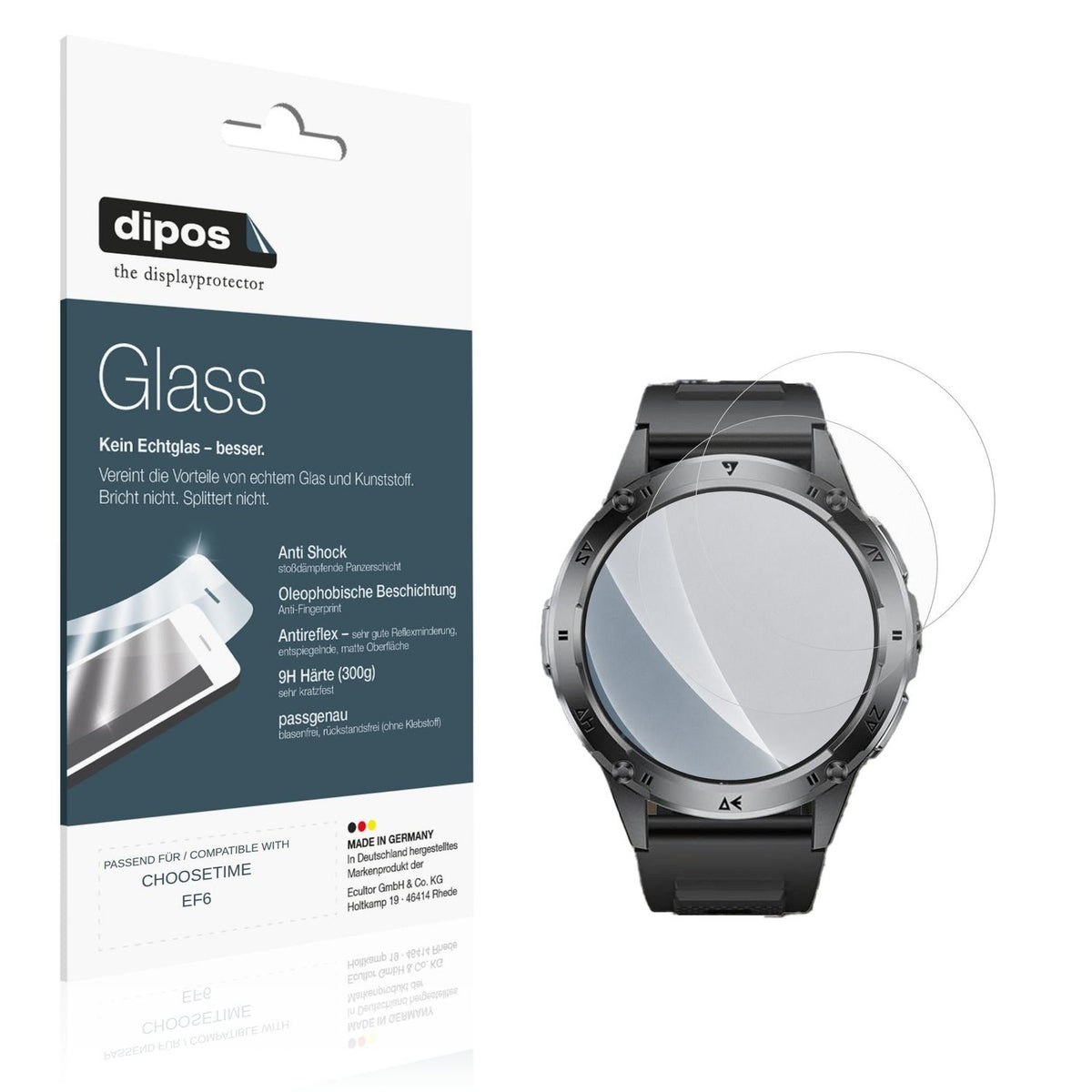 Matte Displayschutzfolie von dipos passend für CHOOSETIME EF6, 9H kratzfest und blasenfrei montiert