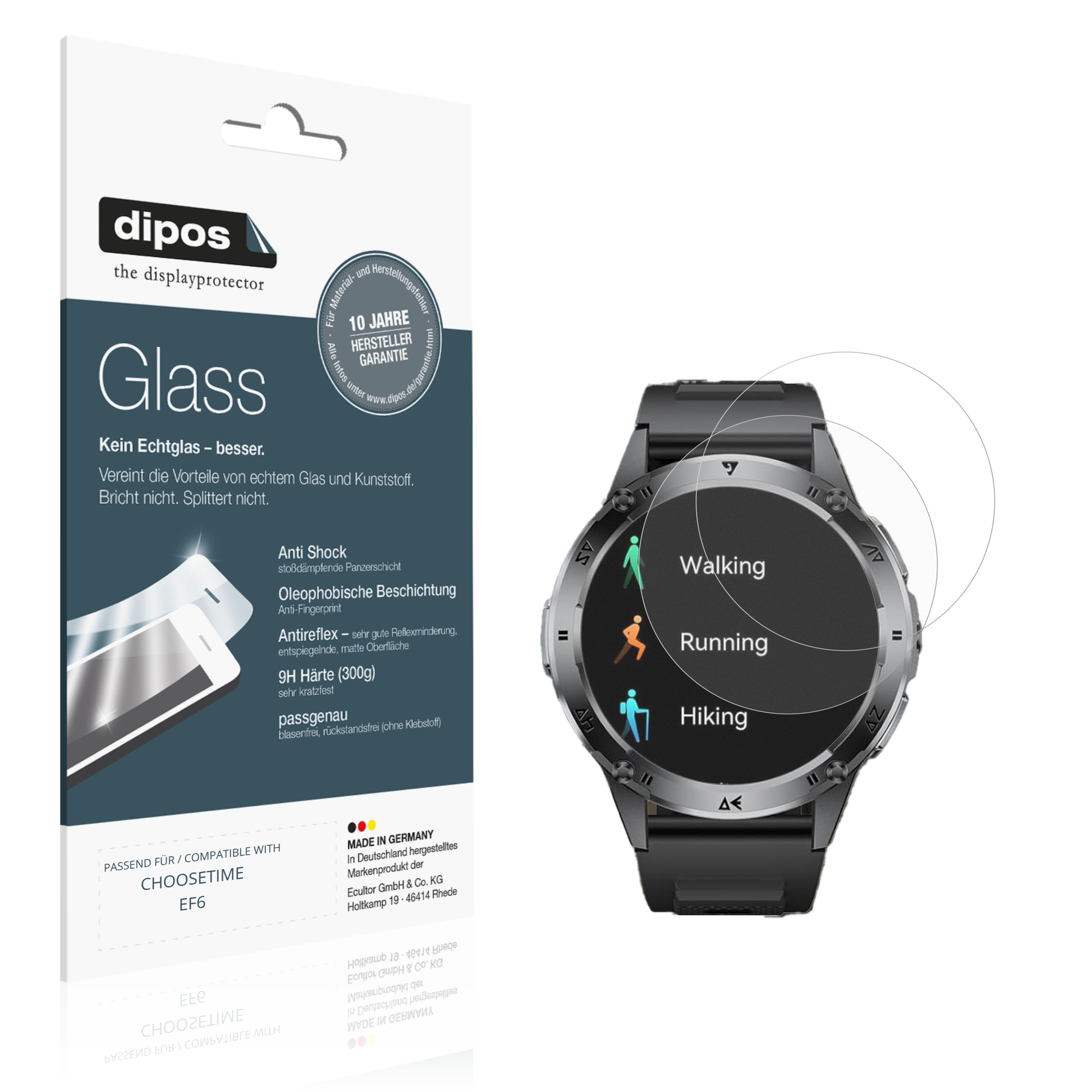 Matte Displayschutzfolie von dipos passend für CHOOSETIME EF6, 9H kratzfest und blasenfrei montiert