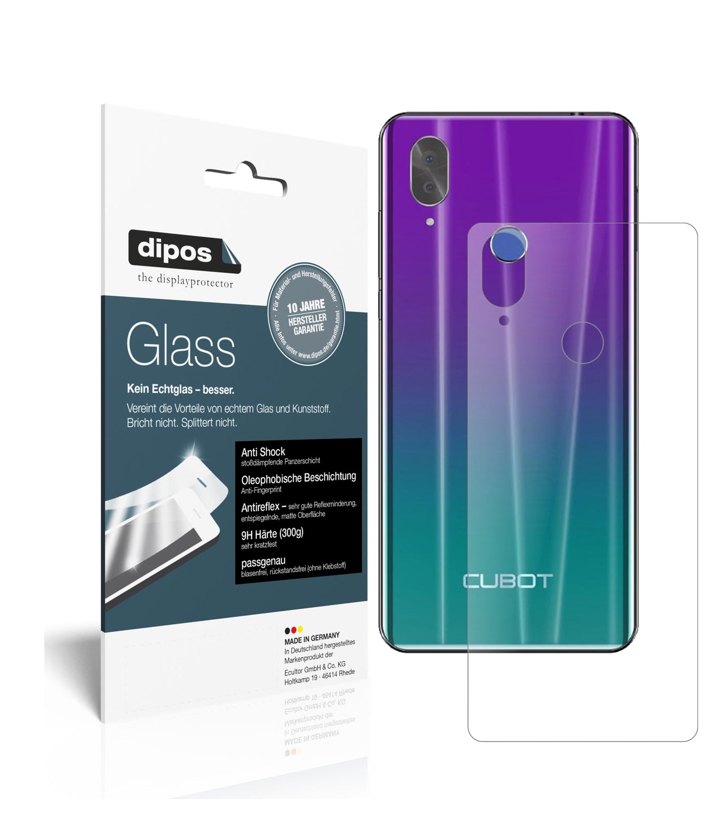 Matte Displayschutzfolie von dipos passend für Cubot X19 Rückseite, 9H kratzfest und blasenfrei montiert