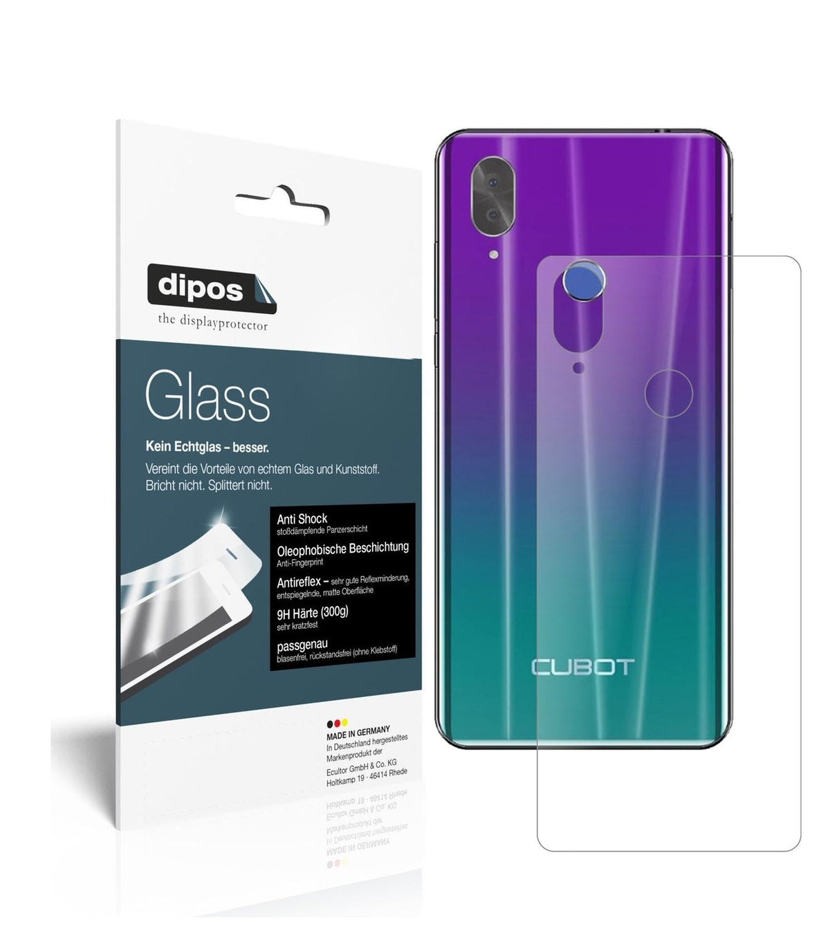 Matte Displayschutzfolie von dipos passend für Cubot X19 Rückseite, 9H kratzfest und blasenfrei montiert