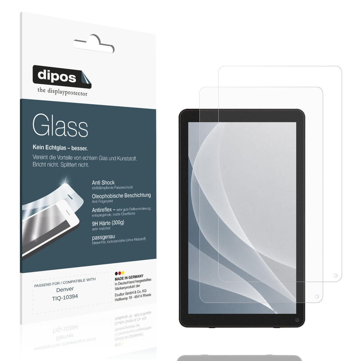 Matte Displayschutzfolie von dipos passend für Denver TIQ-10394, 9H kratzfest und blasenfrei montiert