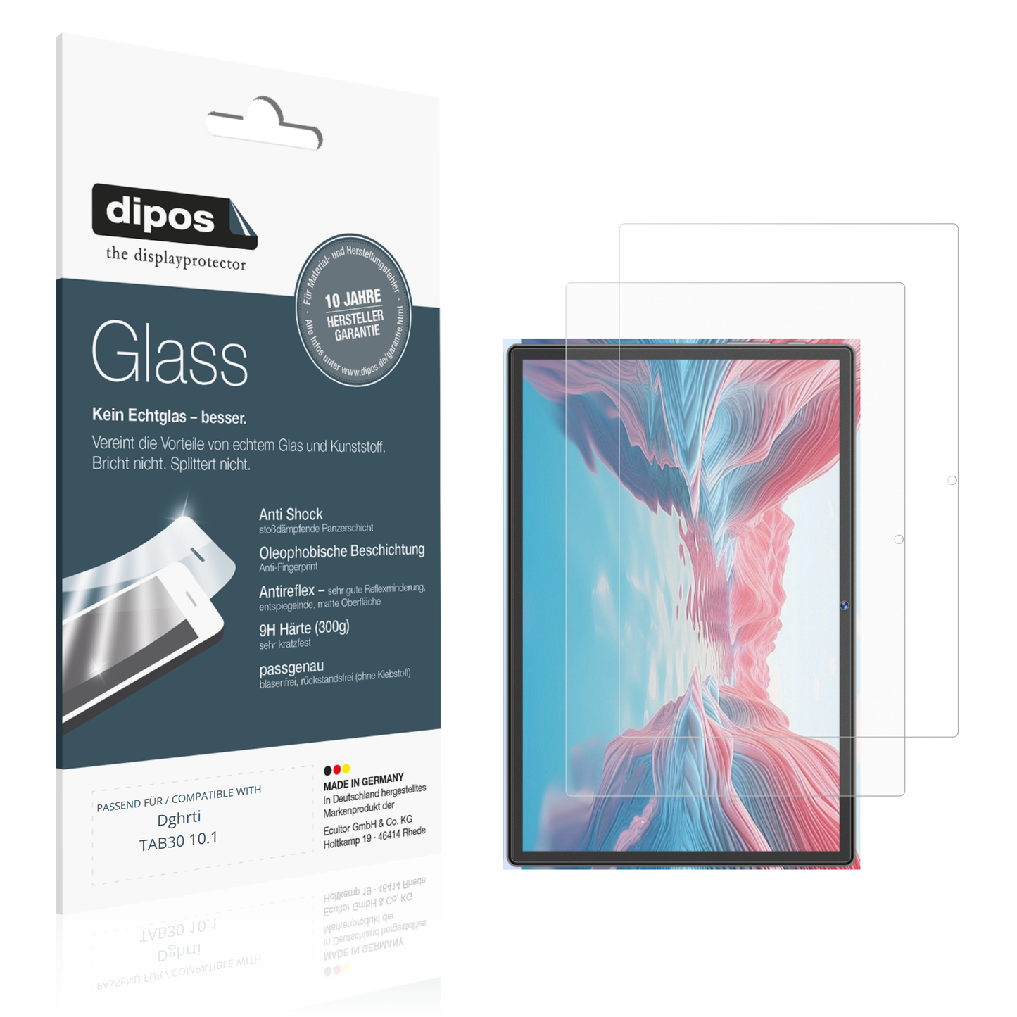 Matte Displayschutzfolie von dipos passend für Dghrti TAB30 10.1, 9H kratzfest und blasenfrei montiert