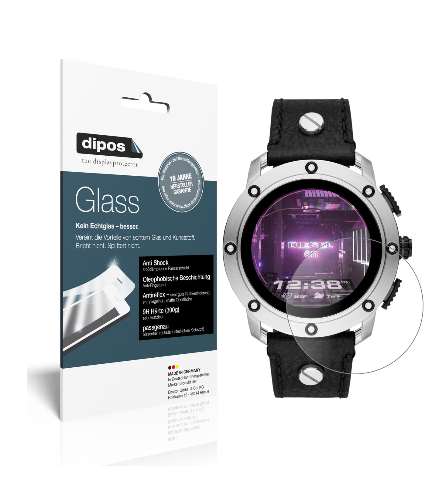 Matte Displayschutzfolie von dipos passend für Diesel On Smartwatch Axial, 9H kratzfest und blasenfrei montiert