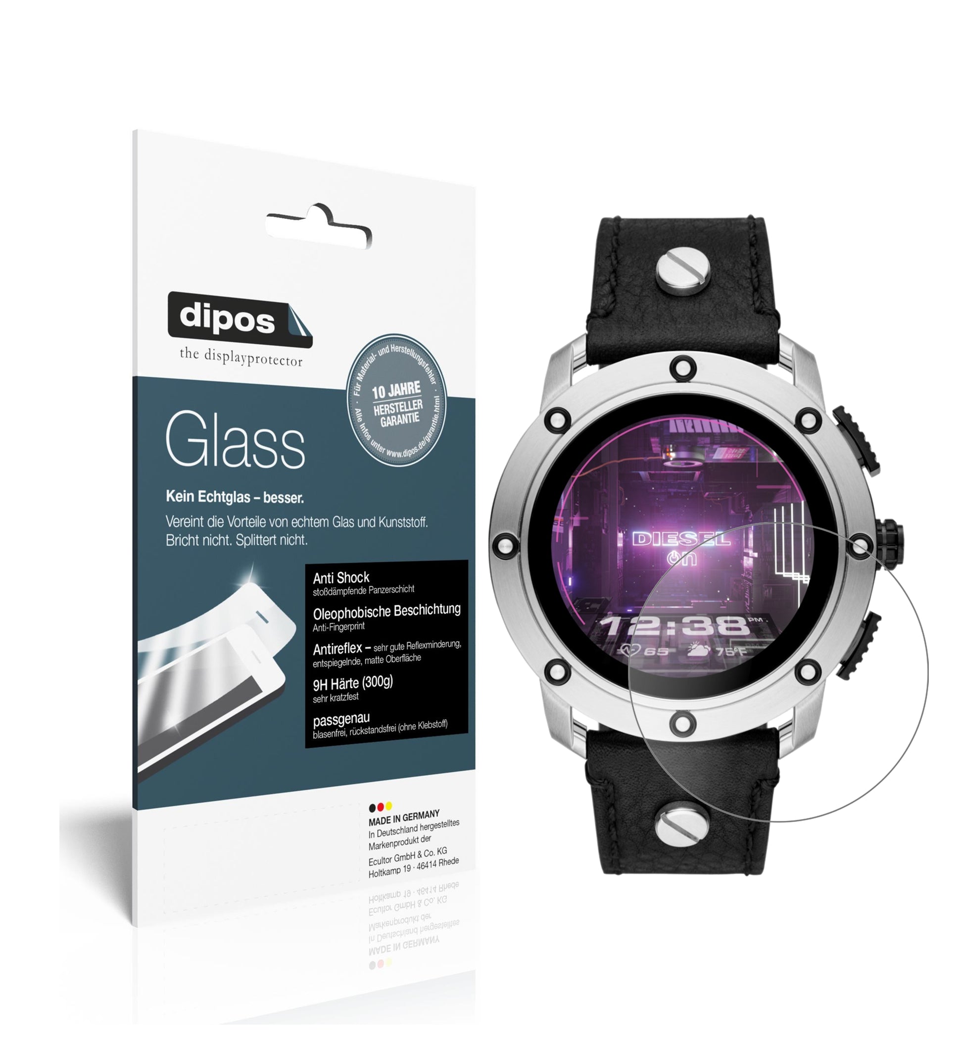 Matte Displayschutzfolie von dipos passend für Diesel On Smartwatch Axial, 9H kratzfest und blasenfrei montiert