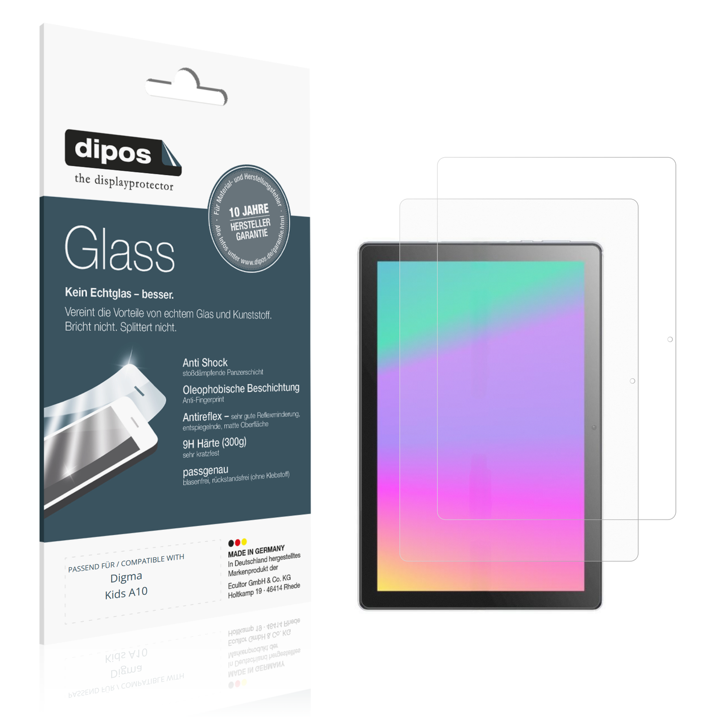 Matte Displayschutzfolie von dipos passend für Digma Kids A10, 9H kratzfest und blasenfrei montiert