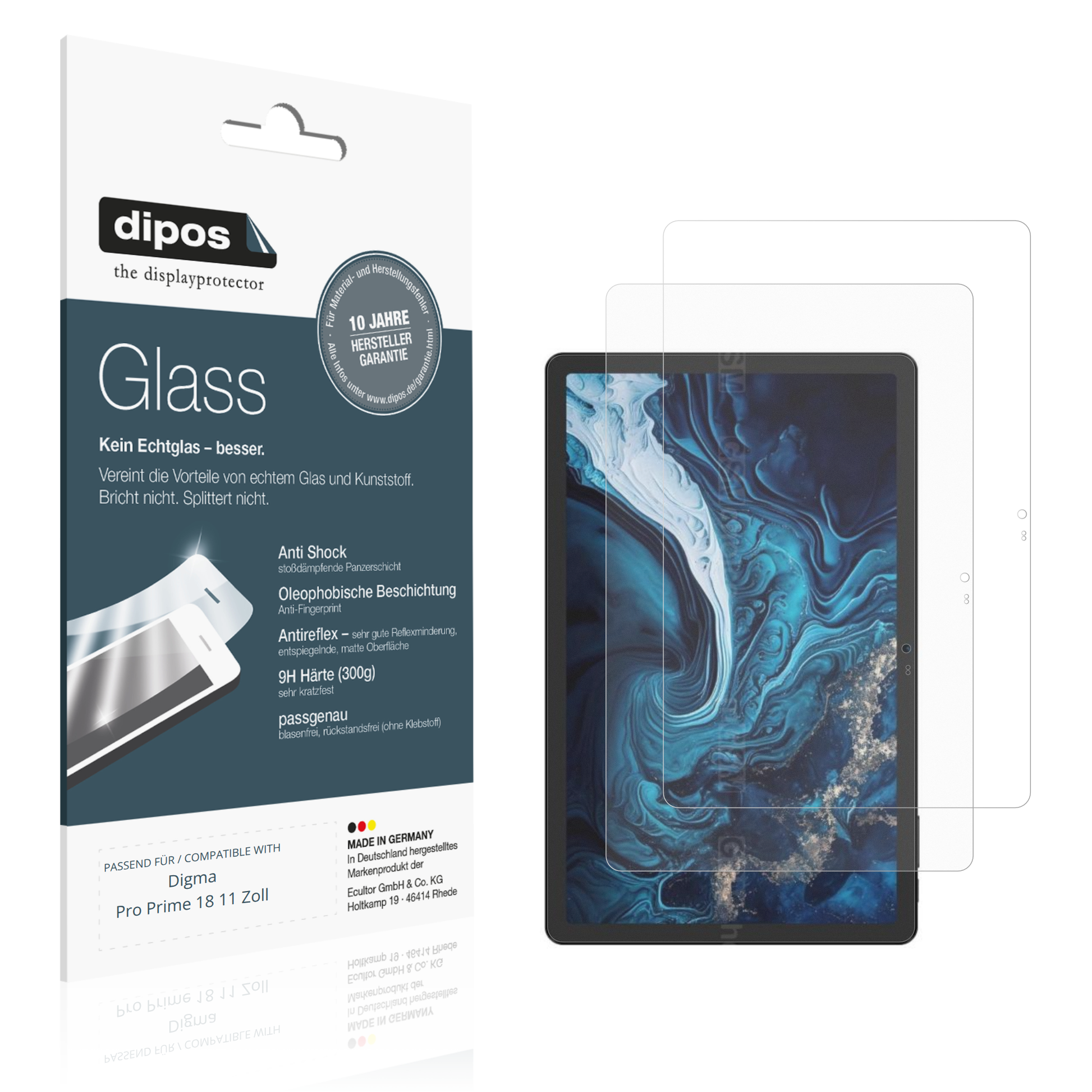 Matte Displayschutzfolie von dipos passend für Digma Pro Prime 18 11 Zoll, 9H kratzfest und blasenfrei montiert