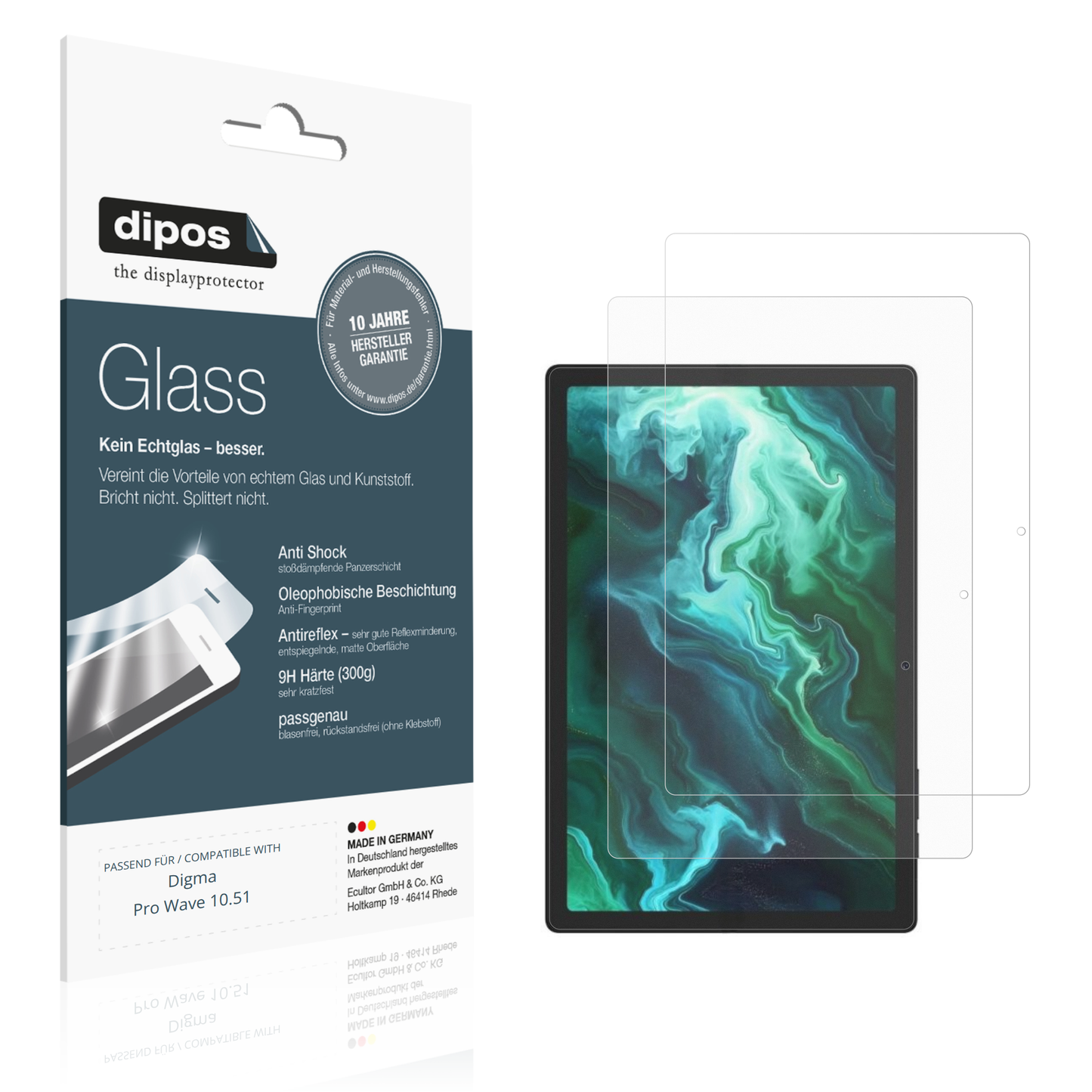 Matte Displayschutzfolie von dipos passend für Digma Pro Wave 10.51, 9H kratzfest und blasenfrei montiert
