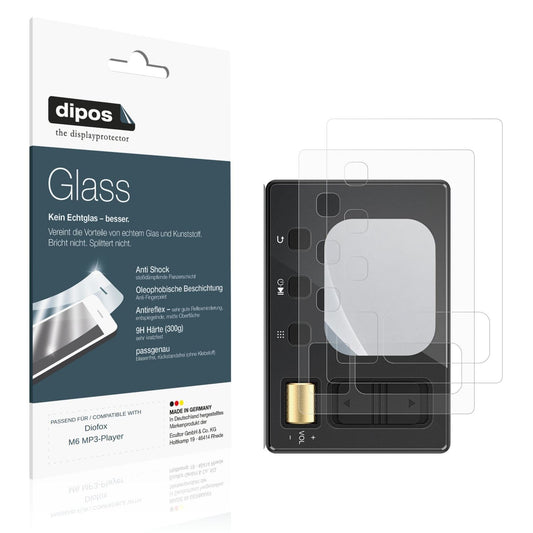 Matte Displayschutzfolie von dipos passend für Diofox M6 MP3-Player, 9H kratzfest und blasenfrei montiert