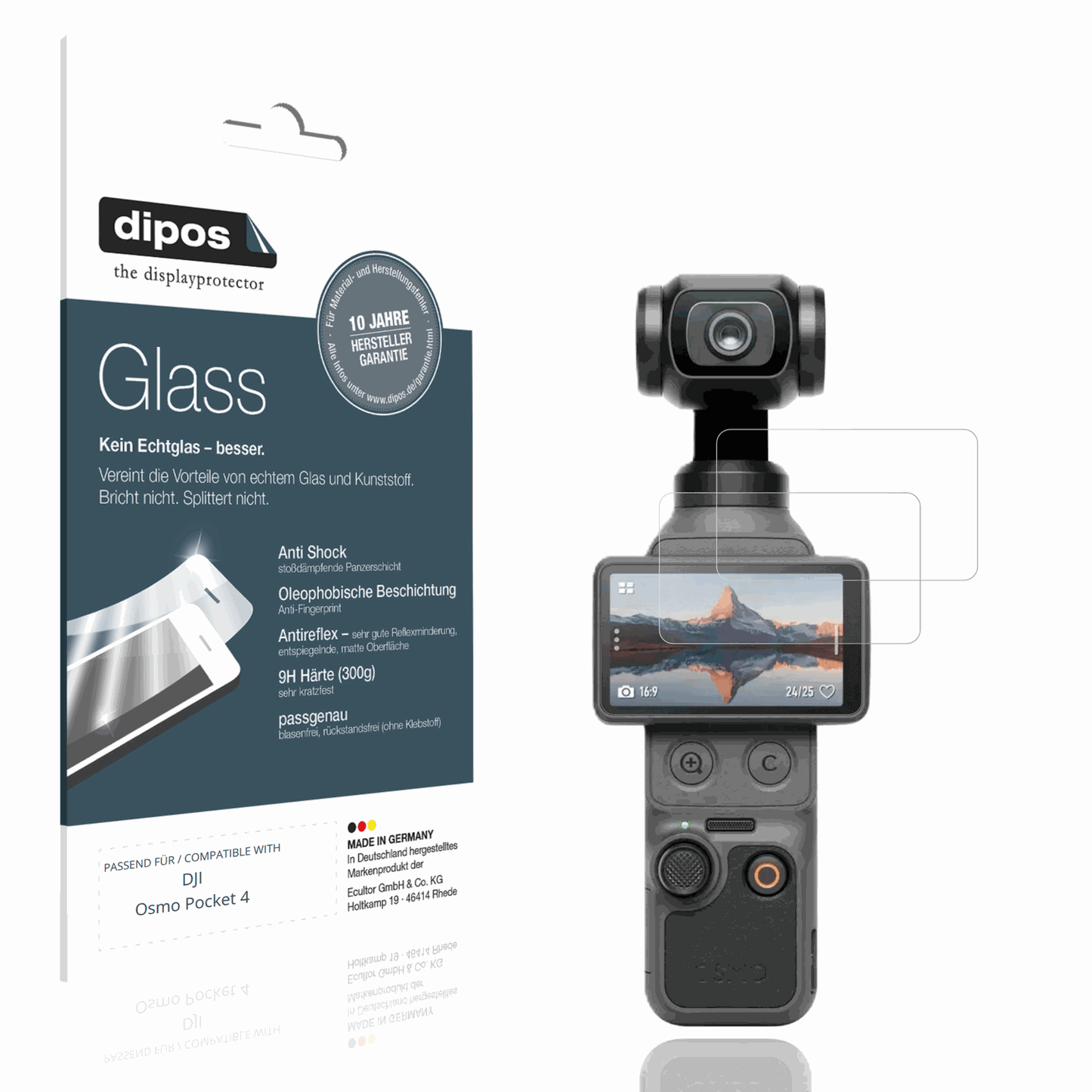 Matte Displayschutzfolie von dipos passend für DJI Osmo Pocket 4, 9H kratzfest und blasenfrei montiert