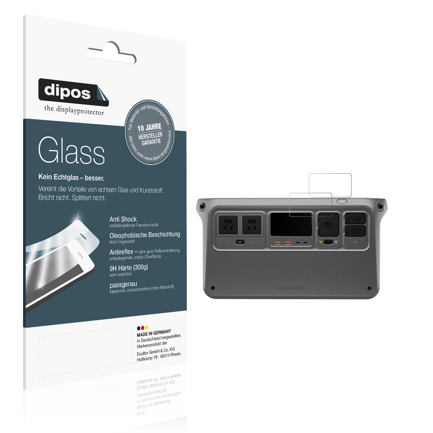 Matte Displayschutzfolie von dipos passend für DJI Power 1000, 9H kratzfest und blasenfrei montiert