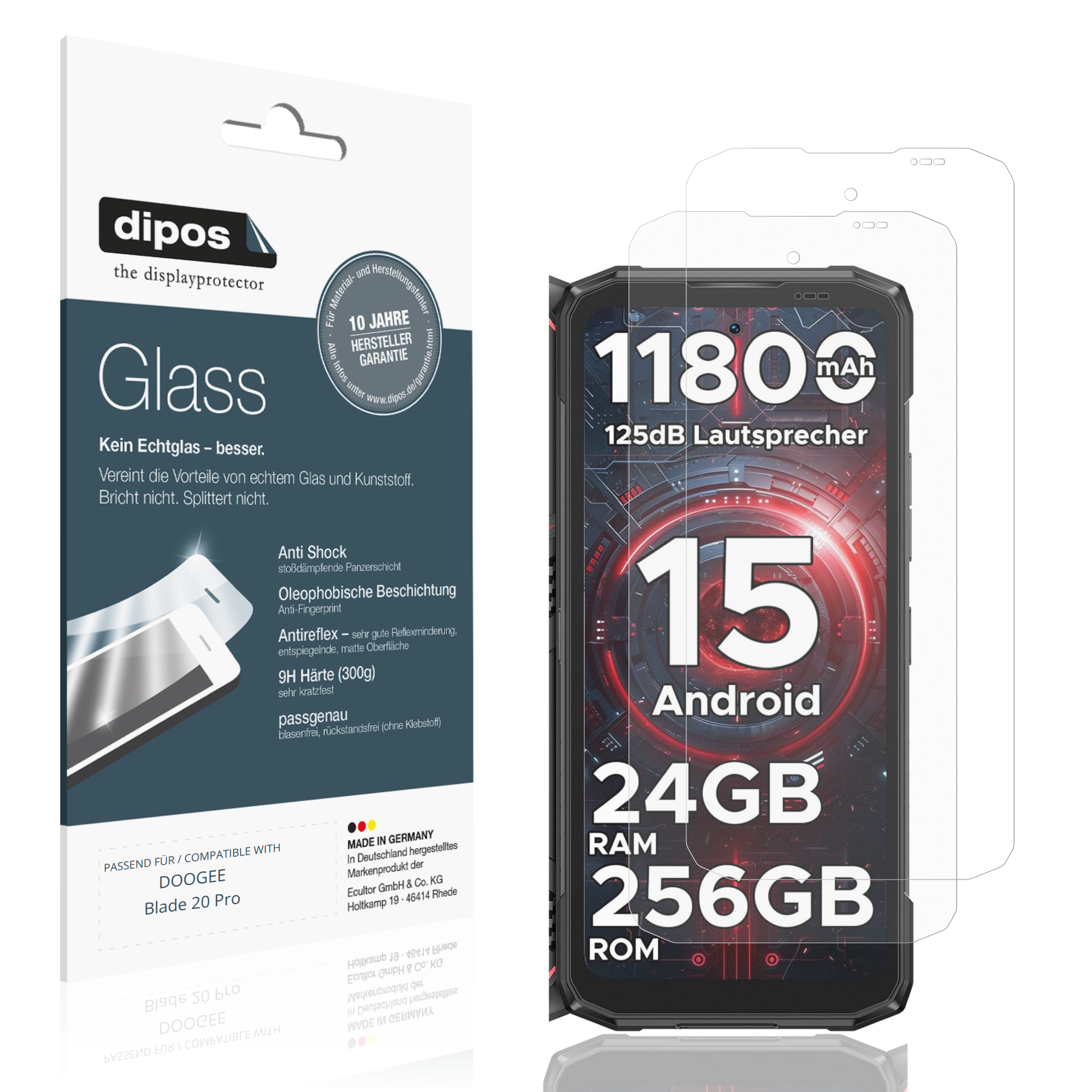 Matte Displayschutzfolie von dipos passend für DOOGEE Blade 20 Pro, 9H kratzfest und blasenfrei montiert