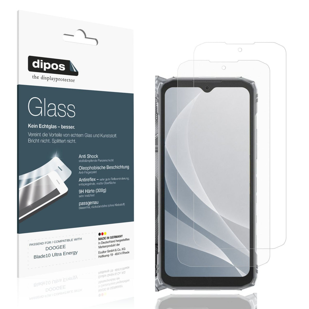 Matte Displayschutzfolie von dipos passend für DOOGEE Blade10 Ultra Energy, 9H kratzfest und blasenfrei montiert