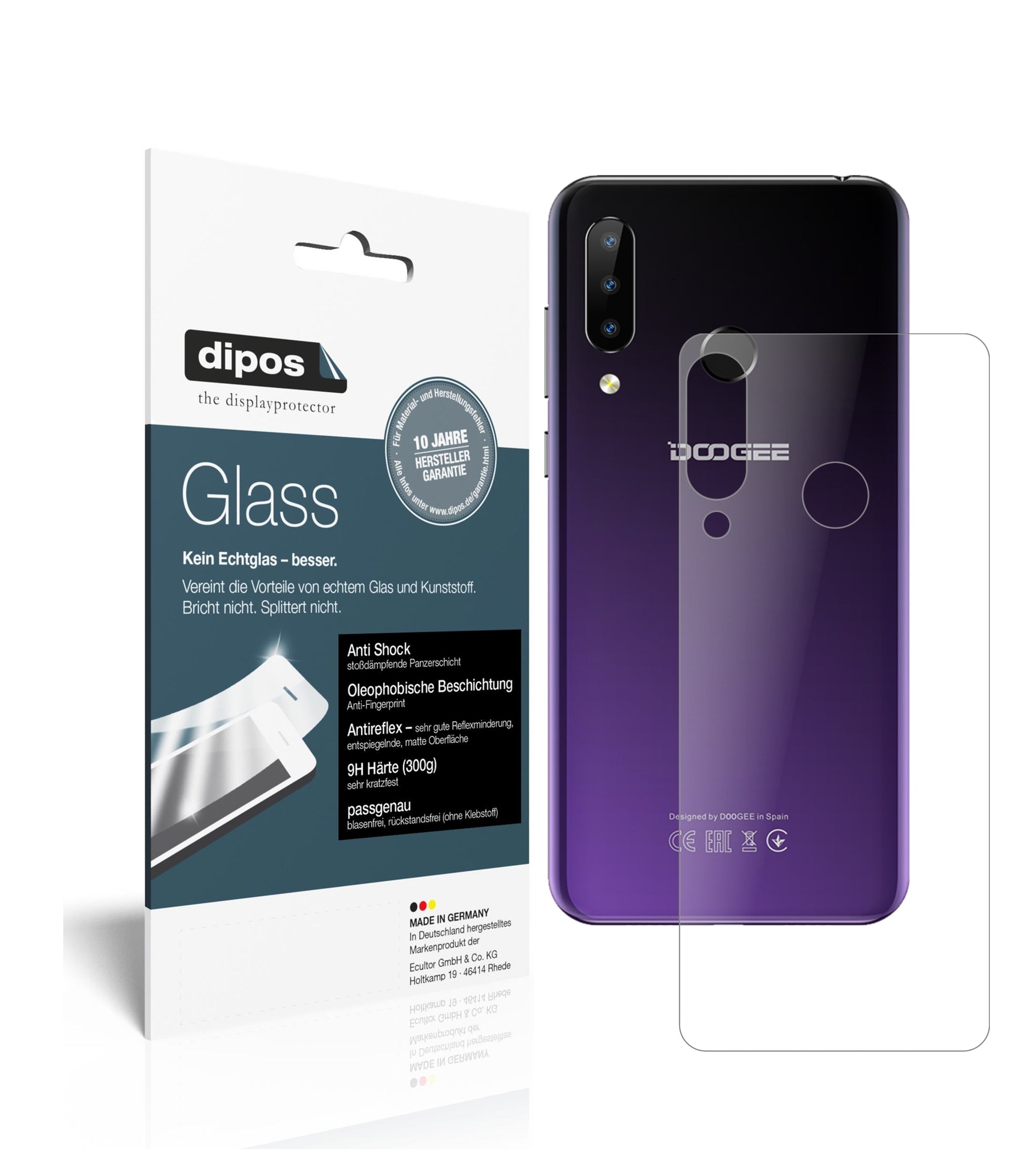 Matte Displayschutzfolie von dipos passend für Doogee N20 Rückseite, 9H kratzfest und blasenfrei montiert