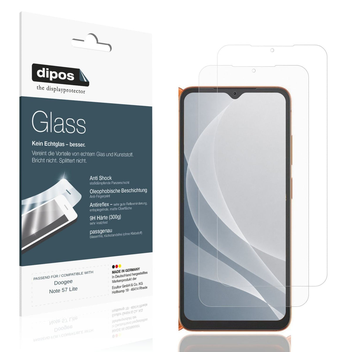 Matte Displayschutzfolie von dipos passend für Doogee Note 57 Lite, 9H kratzfest und blasenfrei montiert