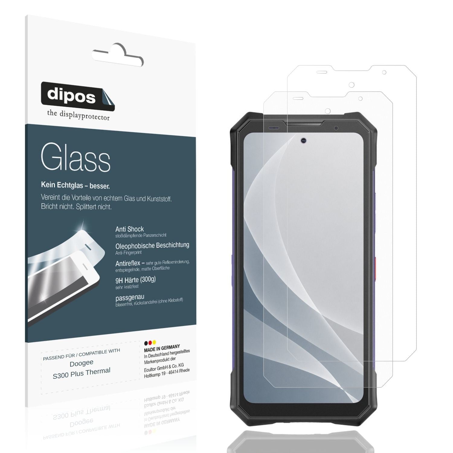 Matte Displayschutzfolie von dipos passend für Doogee S300 Plus Thermal, 9H kratzfest und blasenfrei montiert