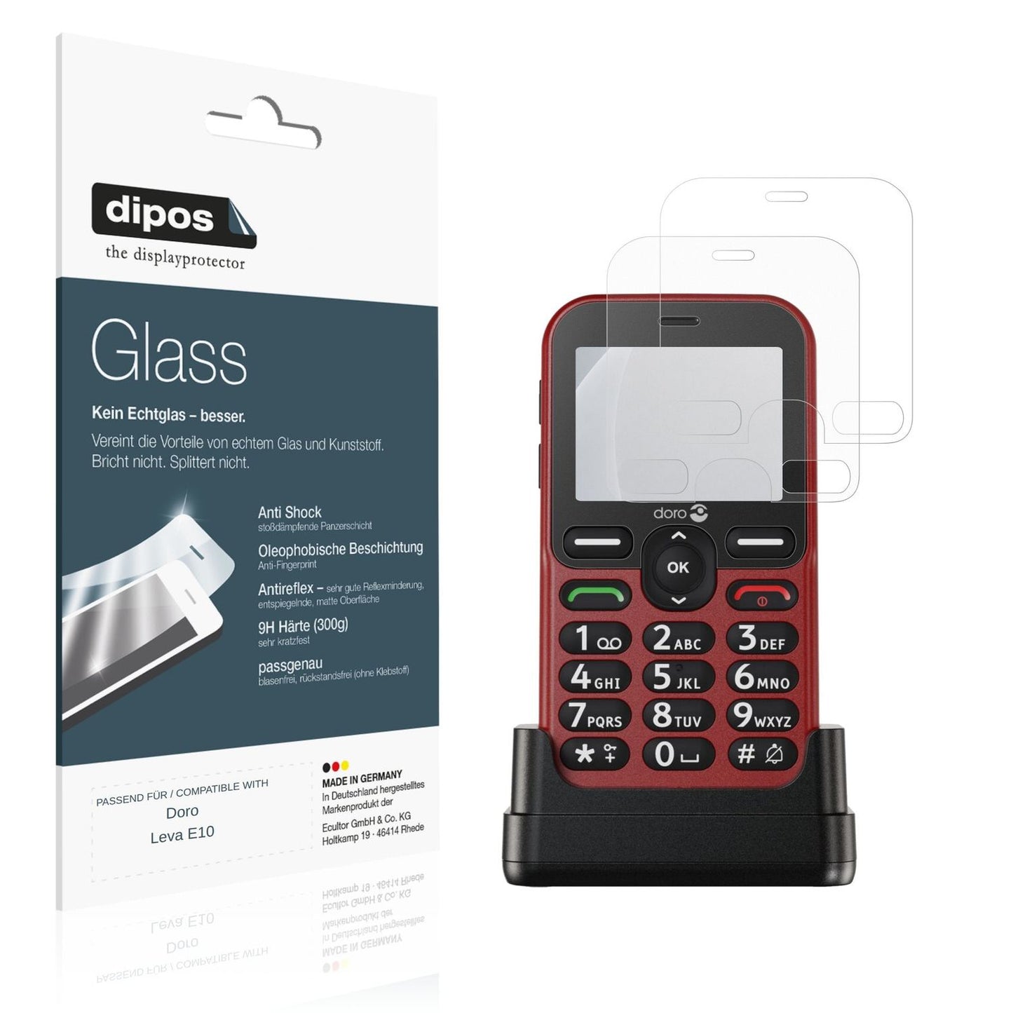 Matte Displayschutzfolie von dipos passend für Doro Leva E10, 9H kratzfest und blasenfrei montiert