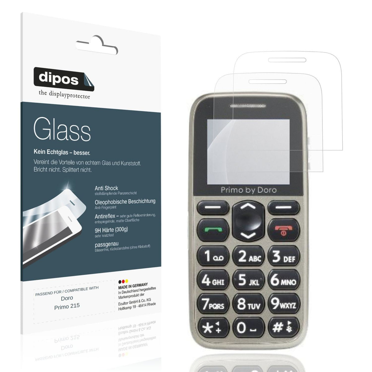 Matte Displayschutzfolie von dipos passend für Doro Primo 215, 9H kratzfest und blasenfrei montiert