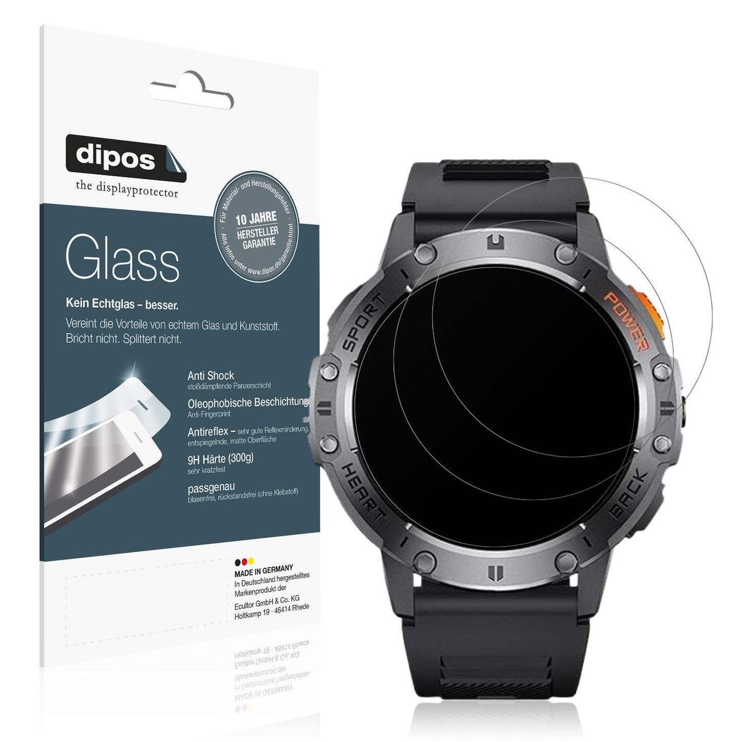 Matte Displayschutzfolie von dipos passend für Dremac 1.43 Zoll Smartwatch, 9H kratzfest und blasenfrei montiert