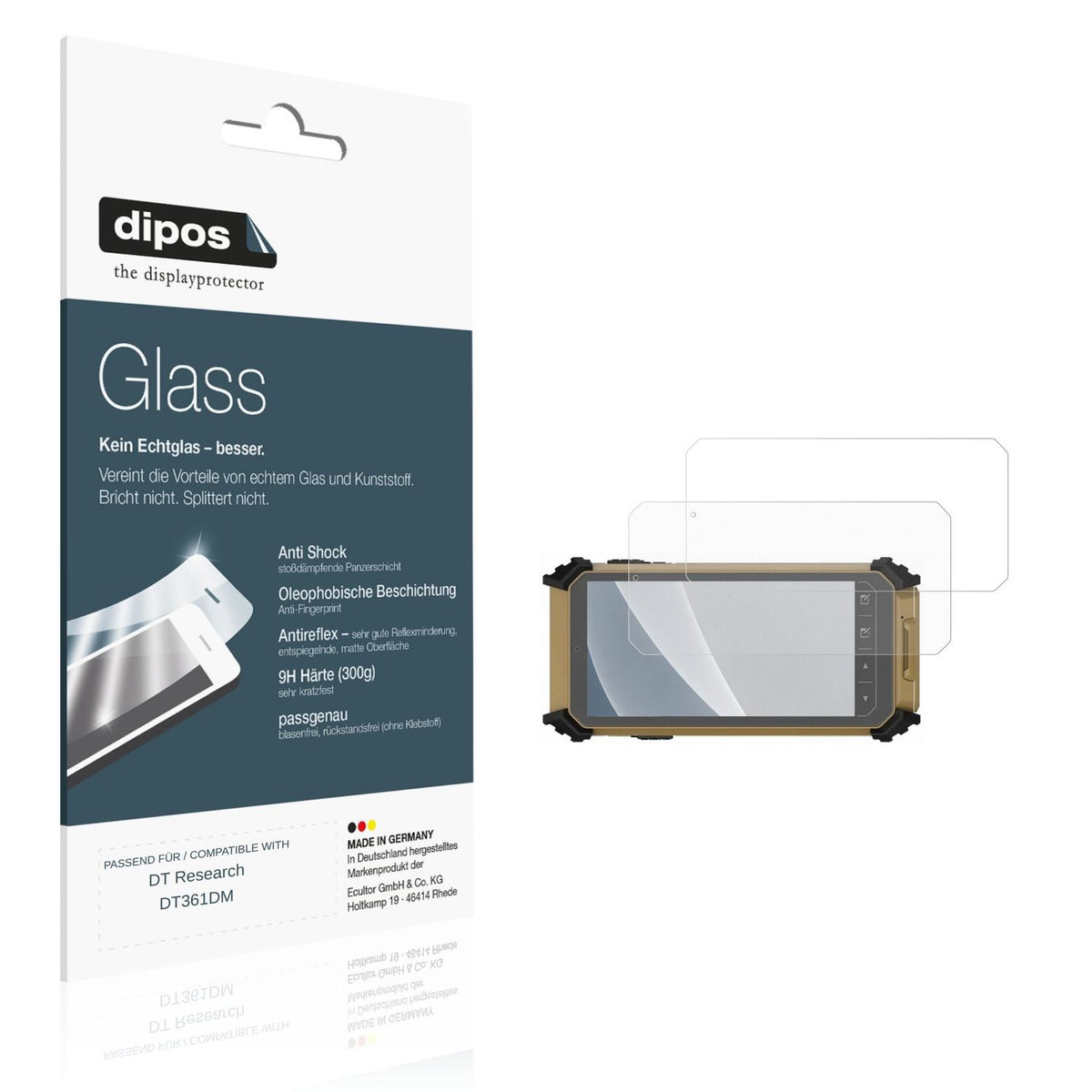 Matte Displayschutzfolie von dipos passend für DT Research DT361DM, 9H kratzfest und blasenfrei montiert