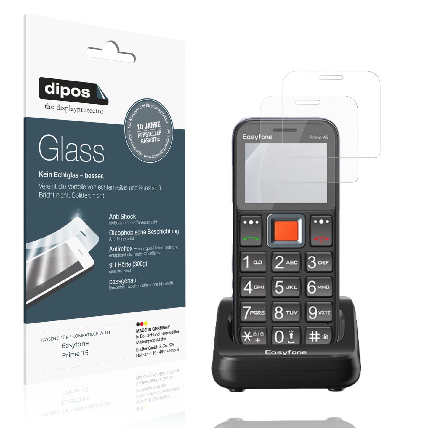 Matte Displayschutzfolie von dipos passend für Easyfone Prime T5, 9H kratzfest und blasenfrei montiert