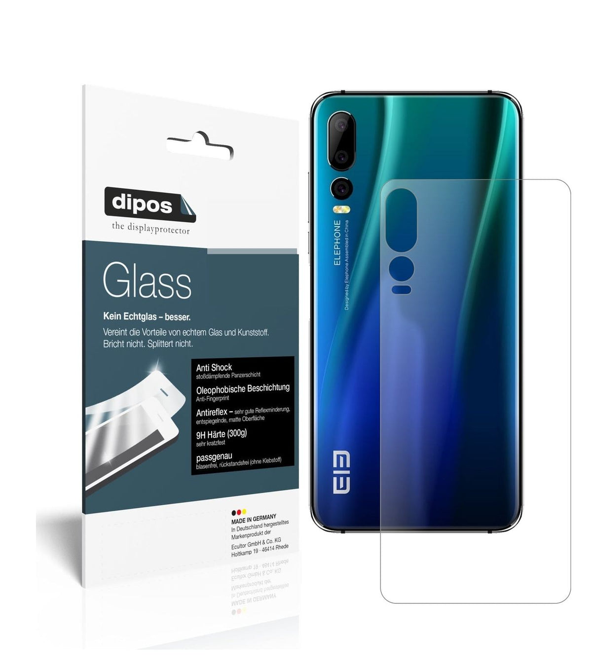 Matte Displayschutzfolie von dipos passend für Elephone A5 Rückseite, 9H kratzfest und blasenfrei montiert