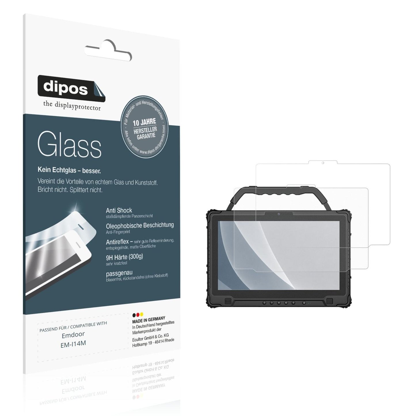 Matte Displayschutzfolie von dipos passend für Emdoor EM-I14M, 9H kratzfest und blasenfrei montiert