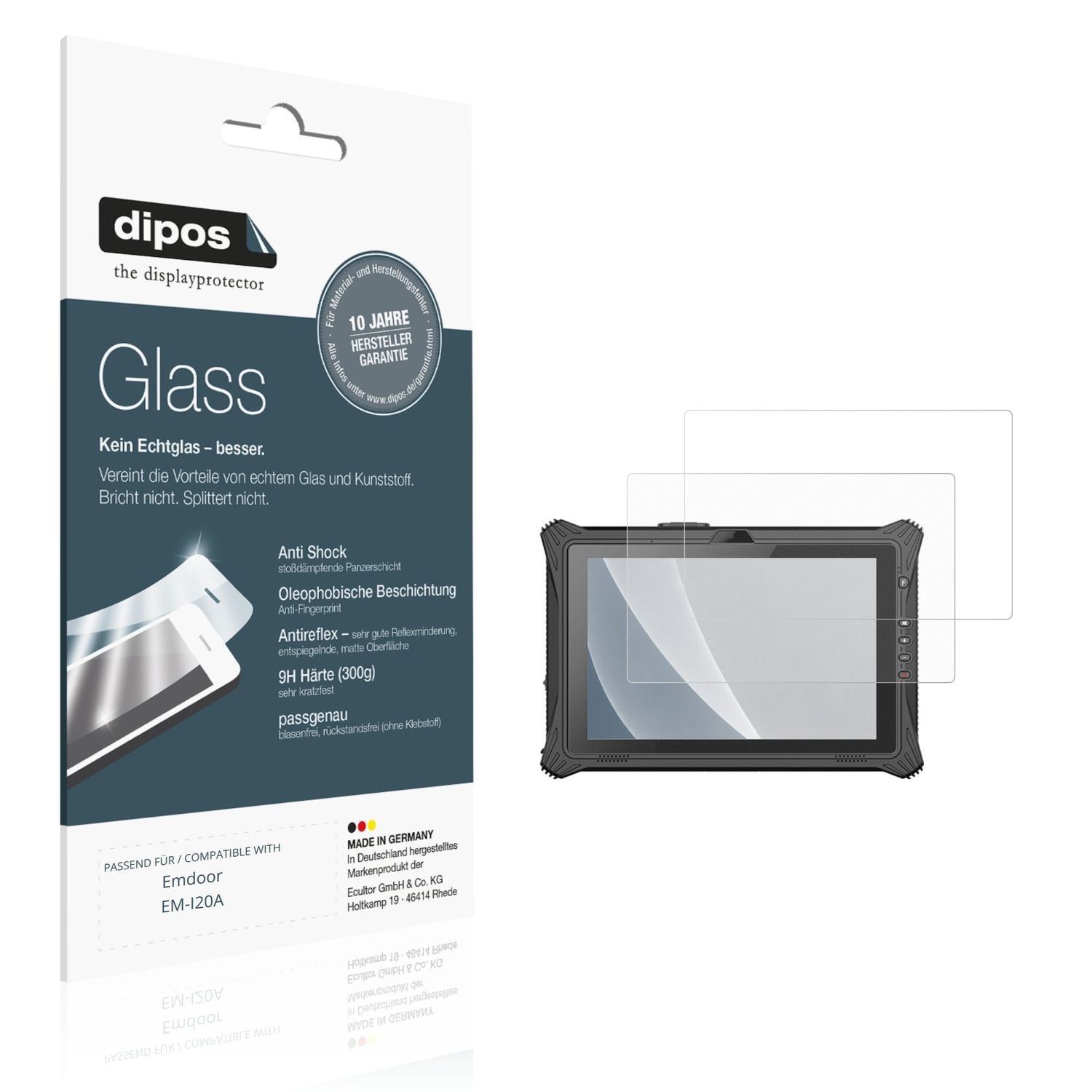 Matte Displayschutzfolie von dipos passend für Emdoor EM-I20A, 9H kratzfest und blasenfrei montiert
