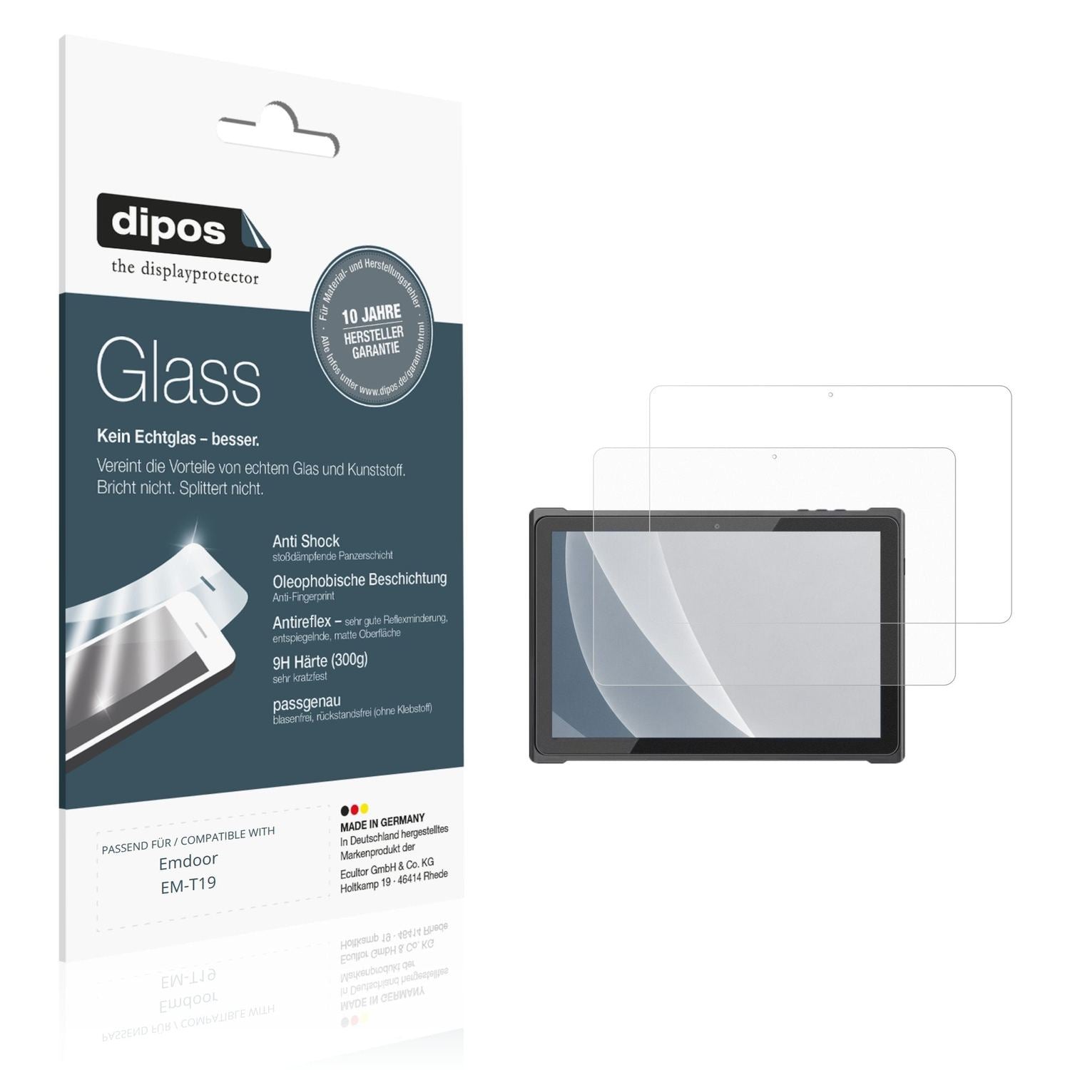 Matte Displayschutzfolie von dipos passend für Emdoor EM-T19, 9H kratzfest und blasenfrei montiert