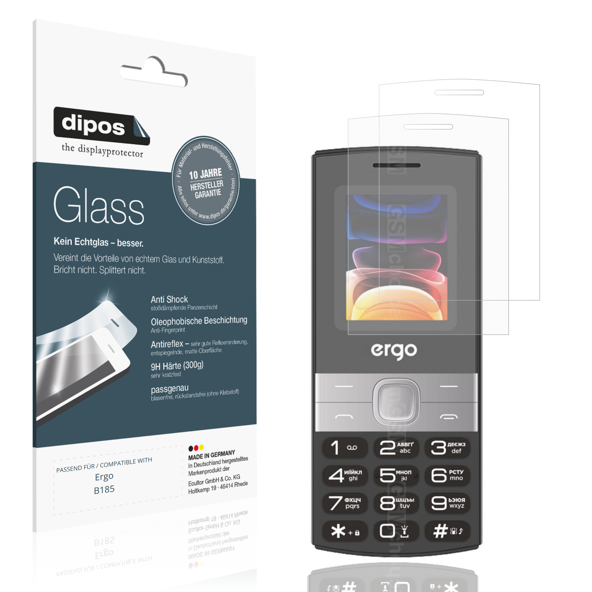 Matte Displayschutzfolie von dipos passend für Ergo B185, 9H kratzfest und blasenfrei montiert