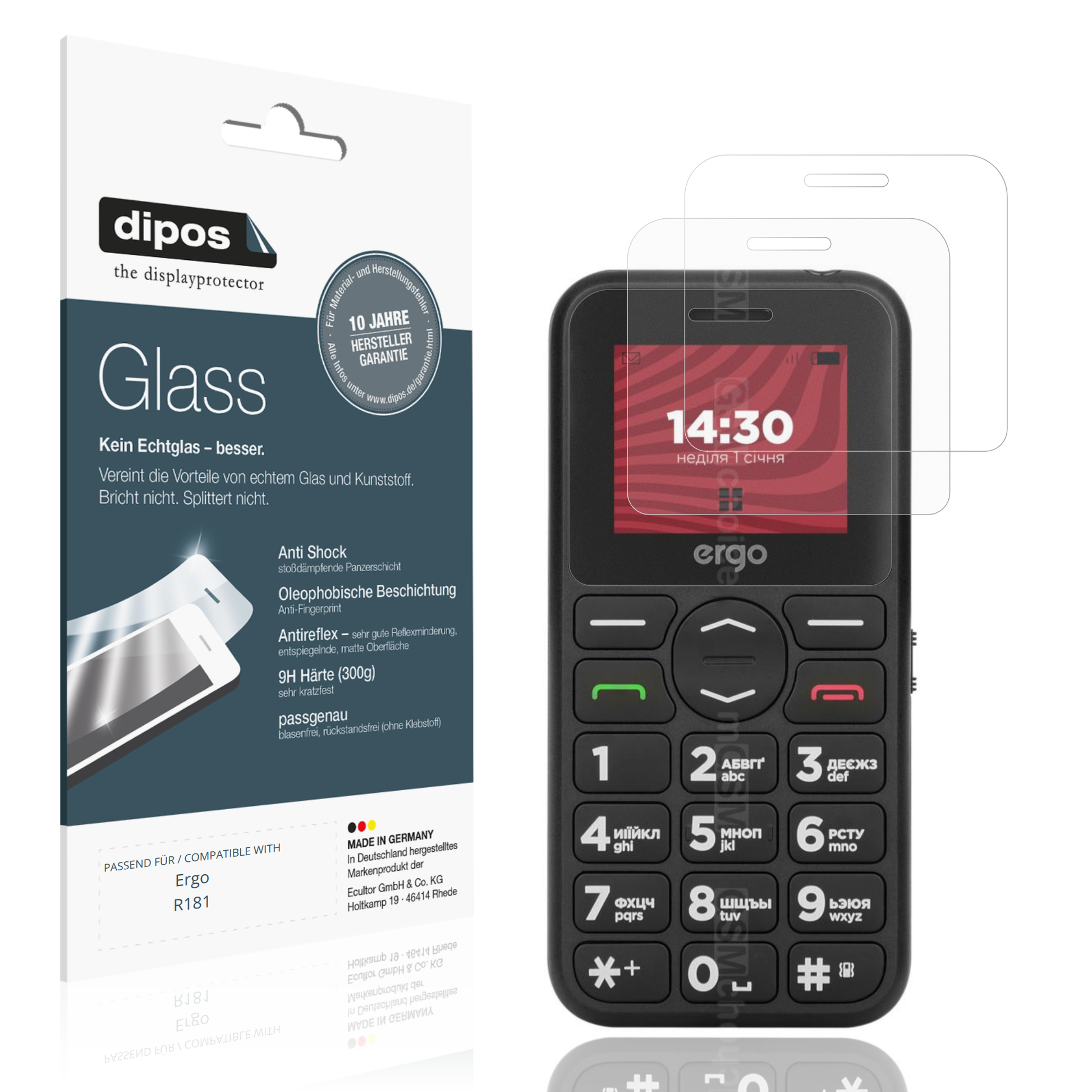 Matte Displayschutzfolie von dipos passend für Ergo R181, 9H kratzfest und blasenfrei montiert
