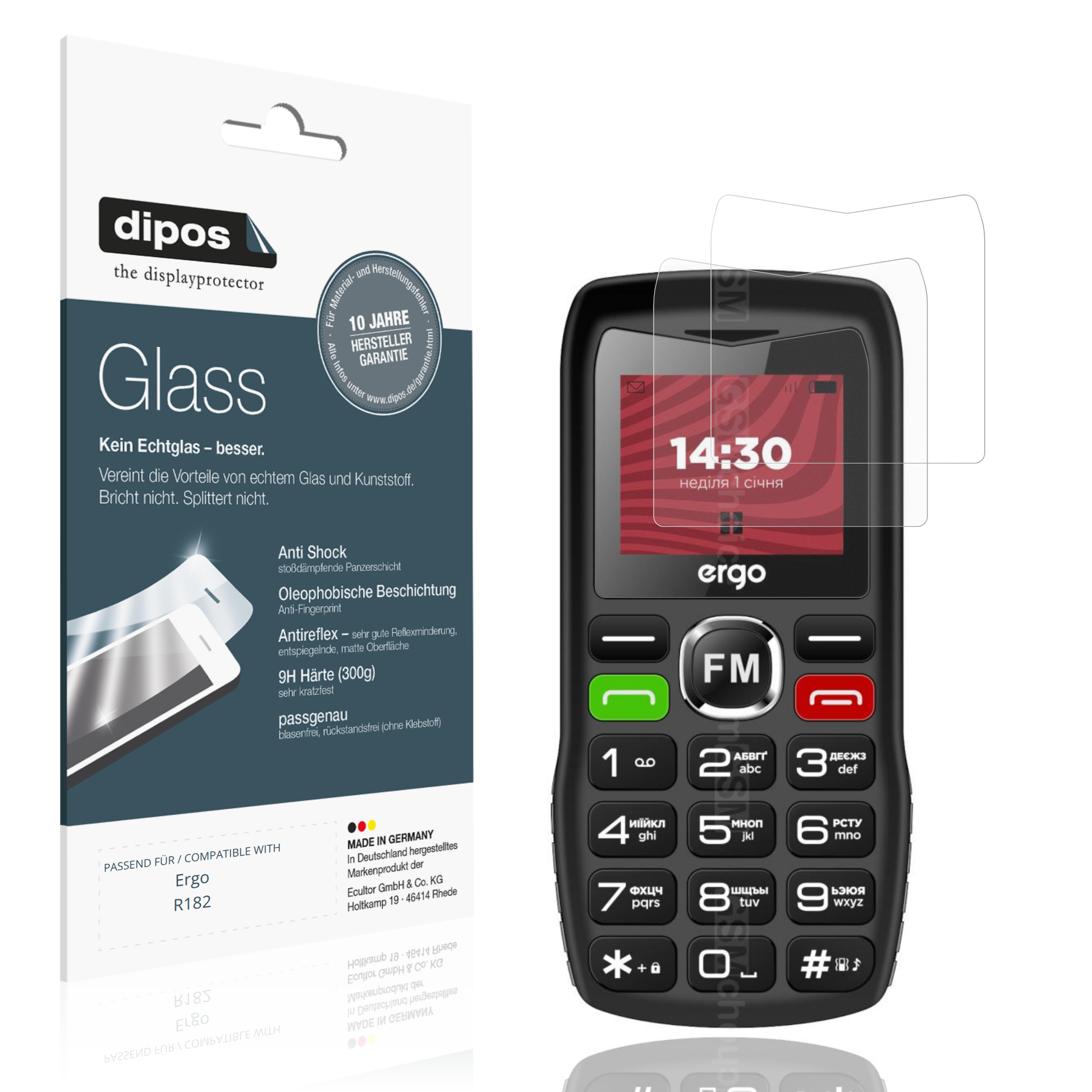 Matte Displayschutzfolie von dipos passend für Ergo R182, 9H kratzfest und blasenfrei montiert