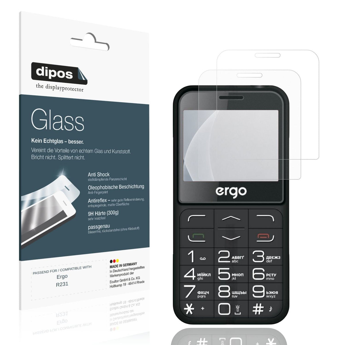 Matte Displayschutzfolie von dipos passend für Ergo R231, 9H kratzfest und blasenfrei montiert
