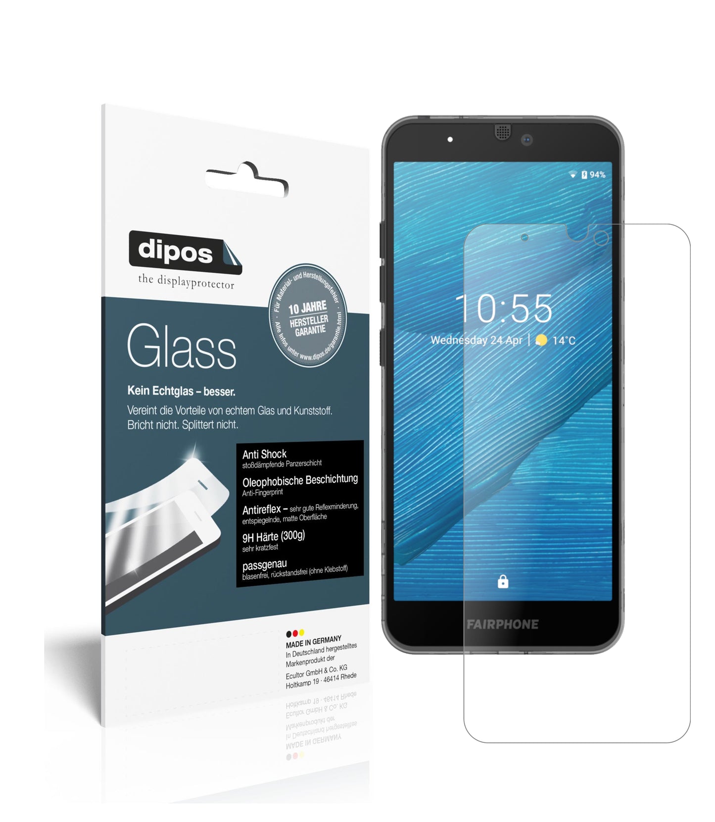 Matte Displayschutzfolie von dipos passend für Fairphone 3, 9H kratzfest und blasenfrei montiert