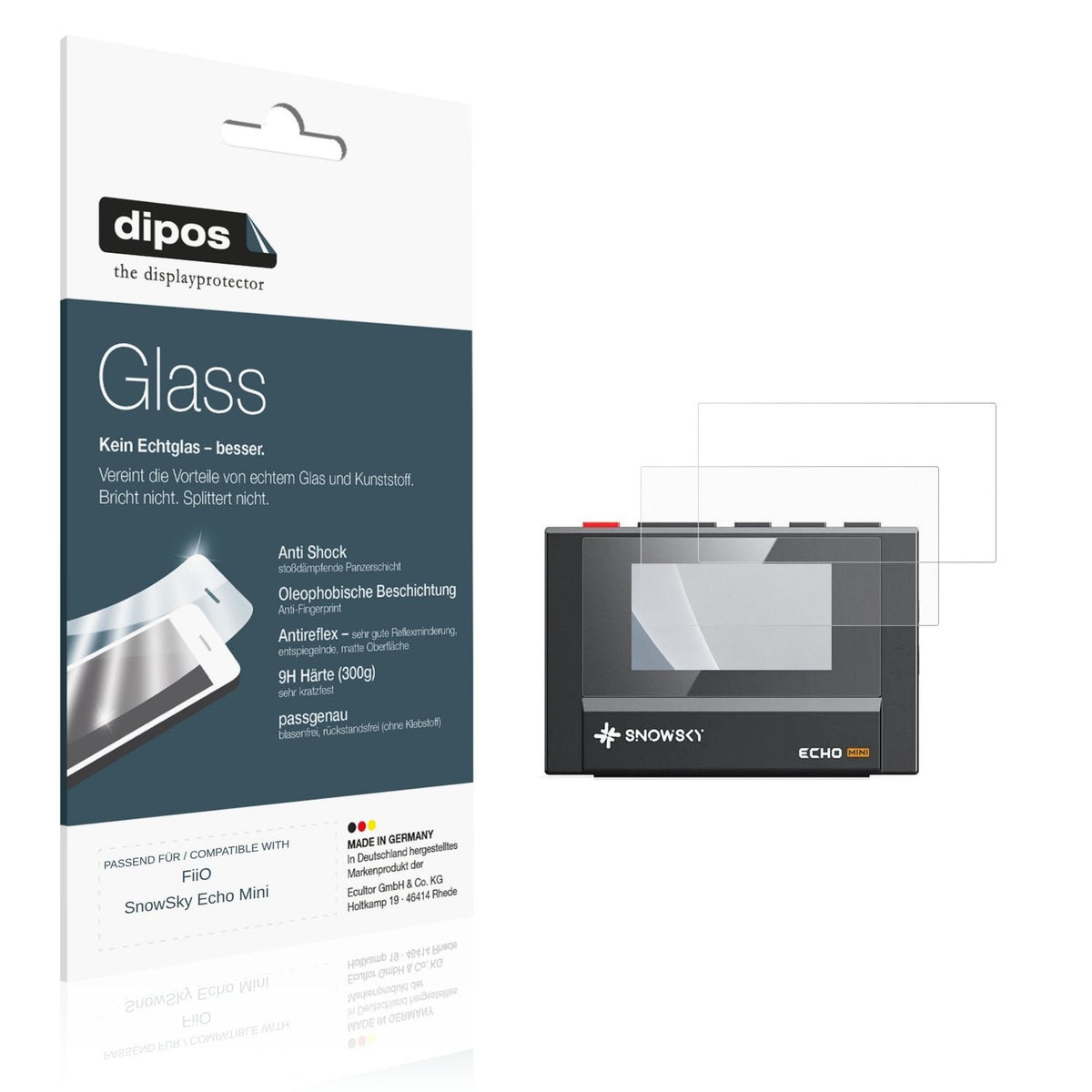 Matte Displayschutzfolie von dipos passend für FiiO SnowSky Echo Mini, 9H kratzfest und blasenfrei montiert