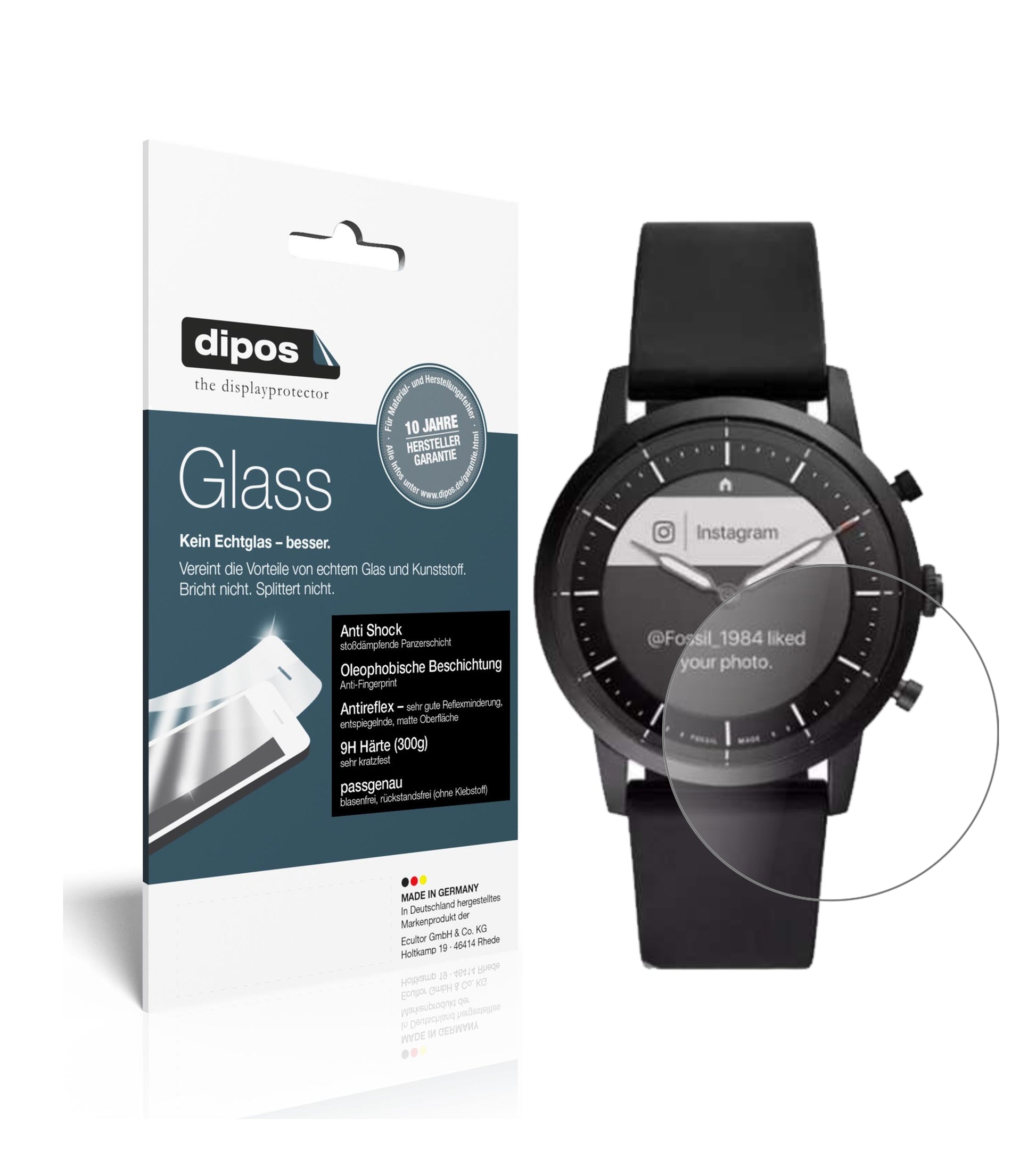 Matte Displayschutzfolie von dipos passend für Fossil Hybrid HR, 9H kratzfest und blasenfrei montiert