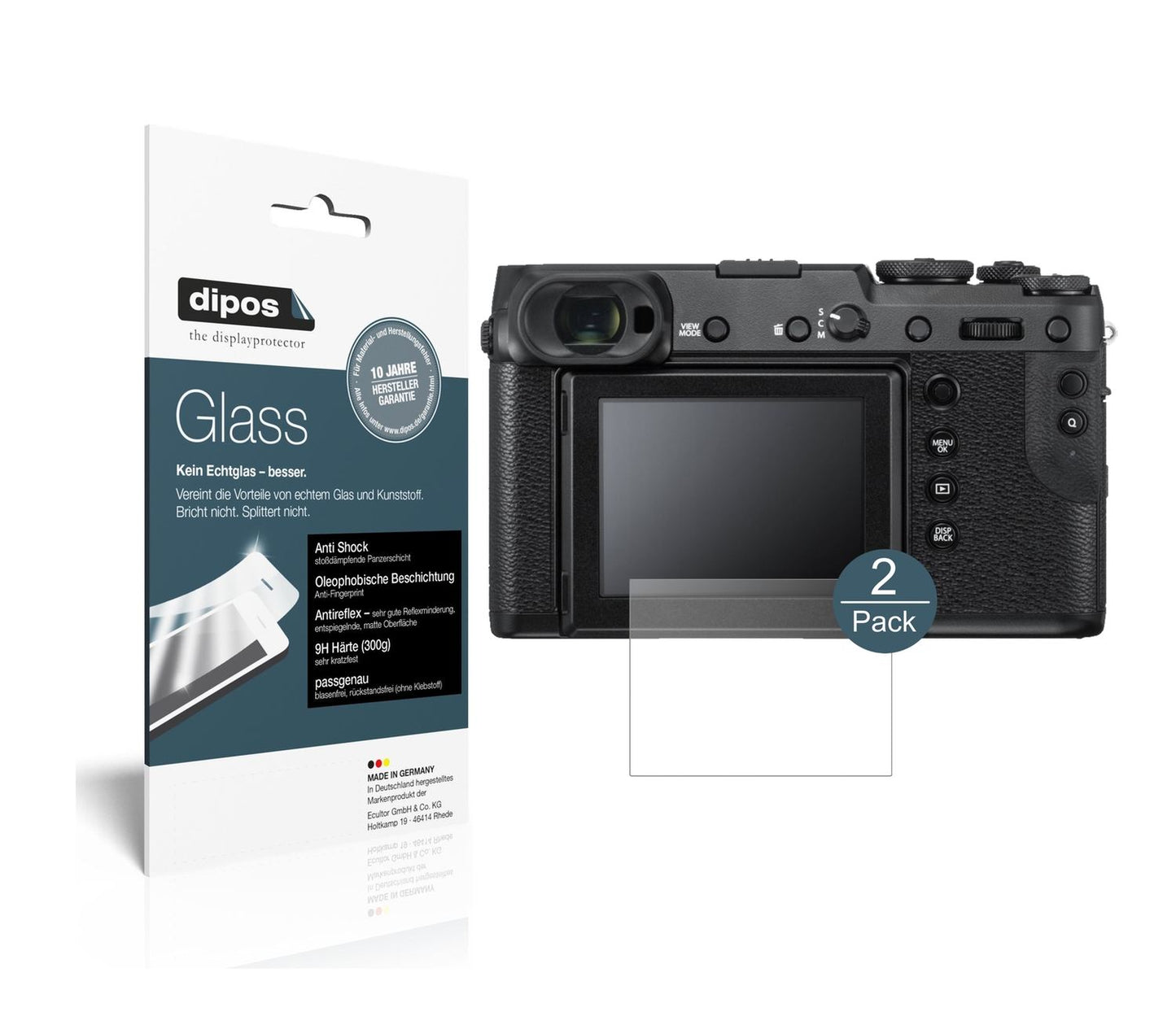 Matte Displayschutzfolie von dipos passend für Fujifilm GFX 50R, 9H kratzfest und blasenfrei montiert