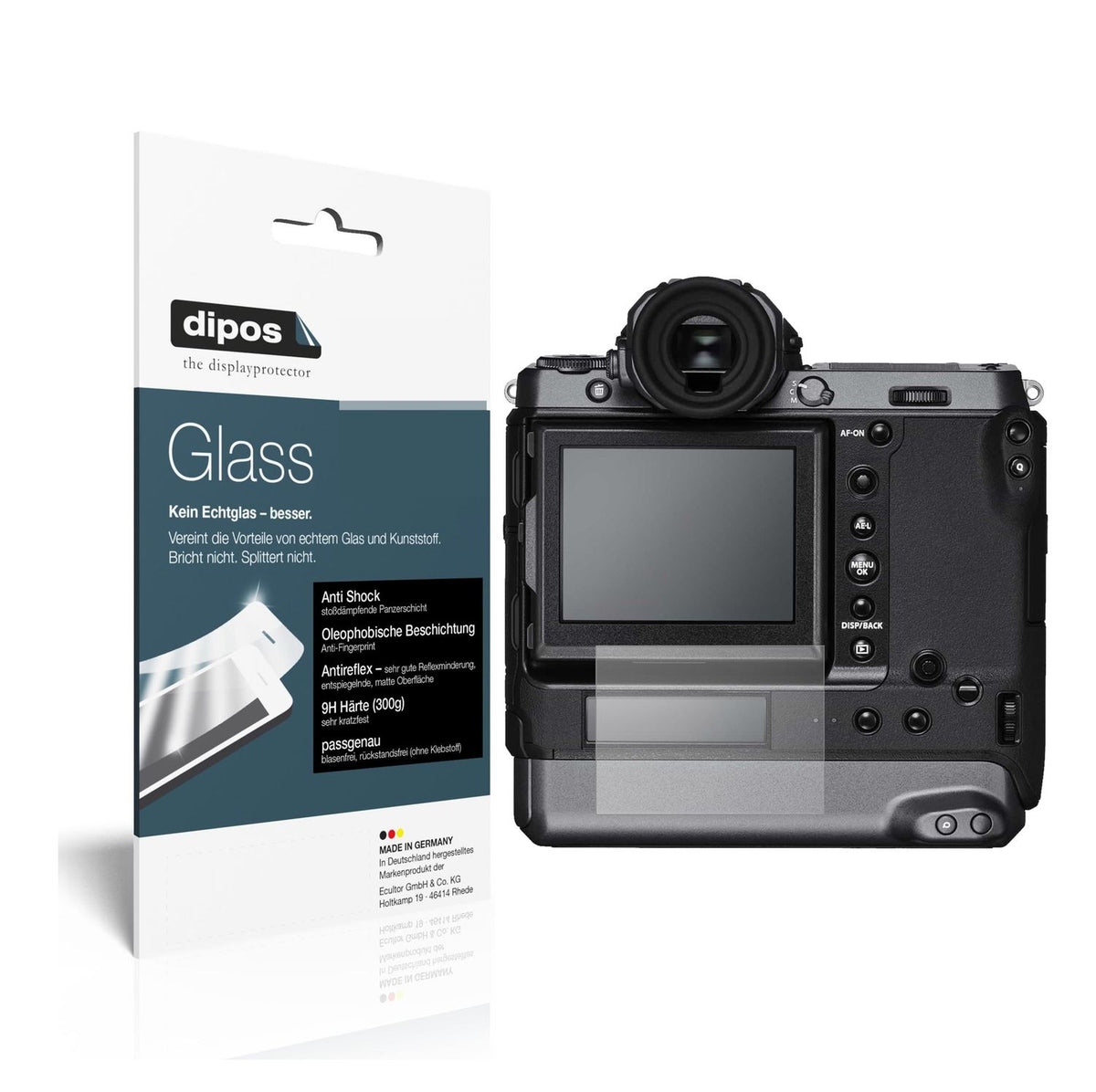 Matte Displayschutzfolie von dipos passend für Fujifilm GFX100, 9H kratzfest und blasenfrei montiert