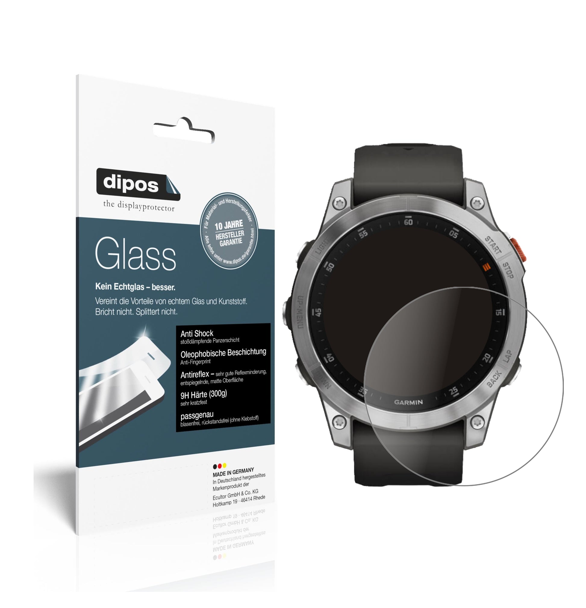 Matte Displayschutzfolie von dipos passend für Garmin Epix Gen 2, 9H kratzfest und blasenfrei montiert