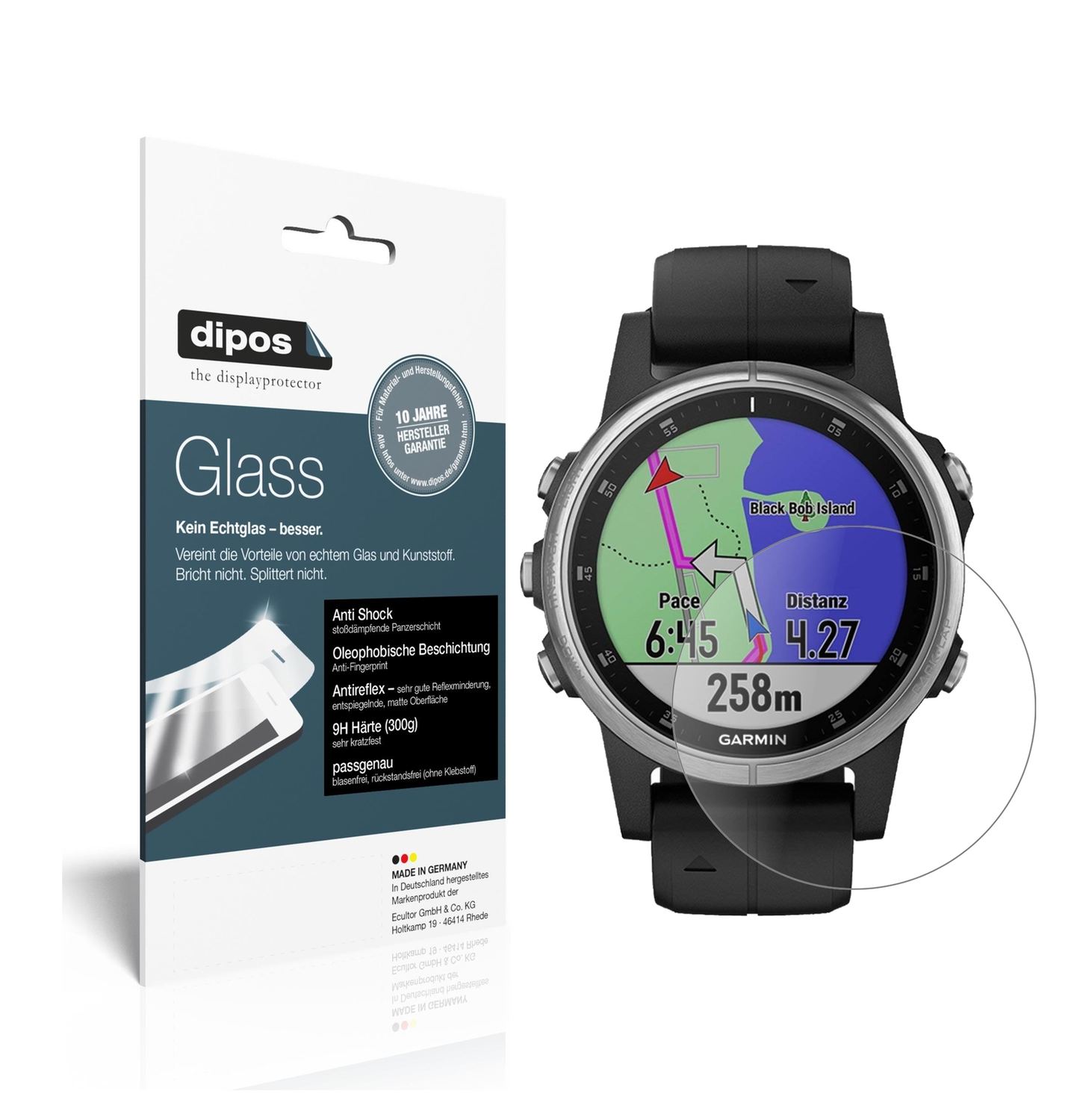 Matte Displayschutzfolie von dipos passend für Garmin fenix 5s Plus (42mm), 9H kratzfest und blasenfrei montiert