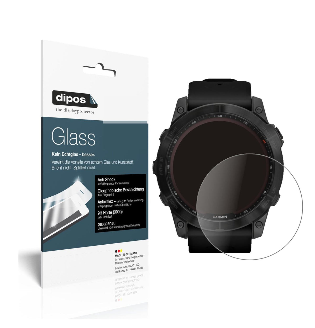 Matte Displayschutzfolie von dipos passend für Garmin Fenix 7 (47 mm), 9H kratzfest und blasenfrei montiert