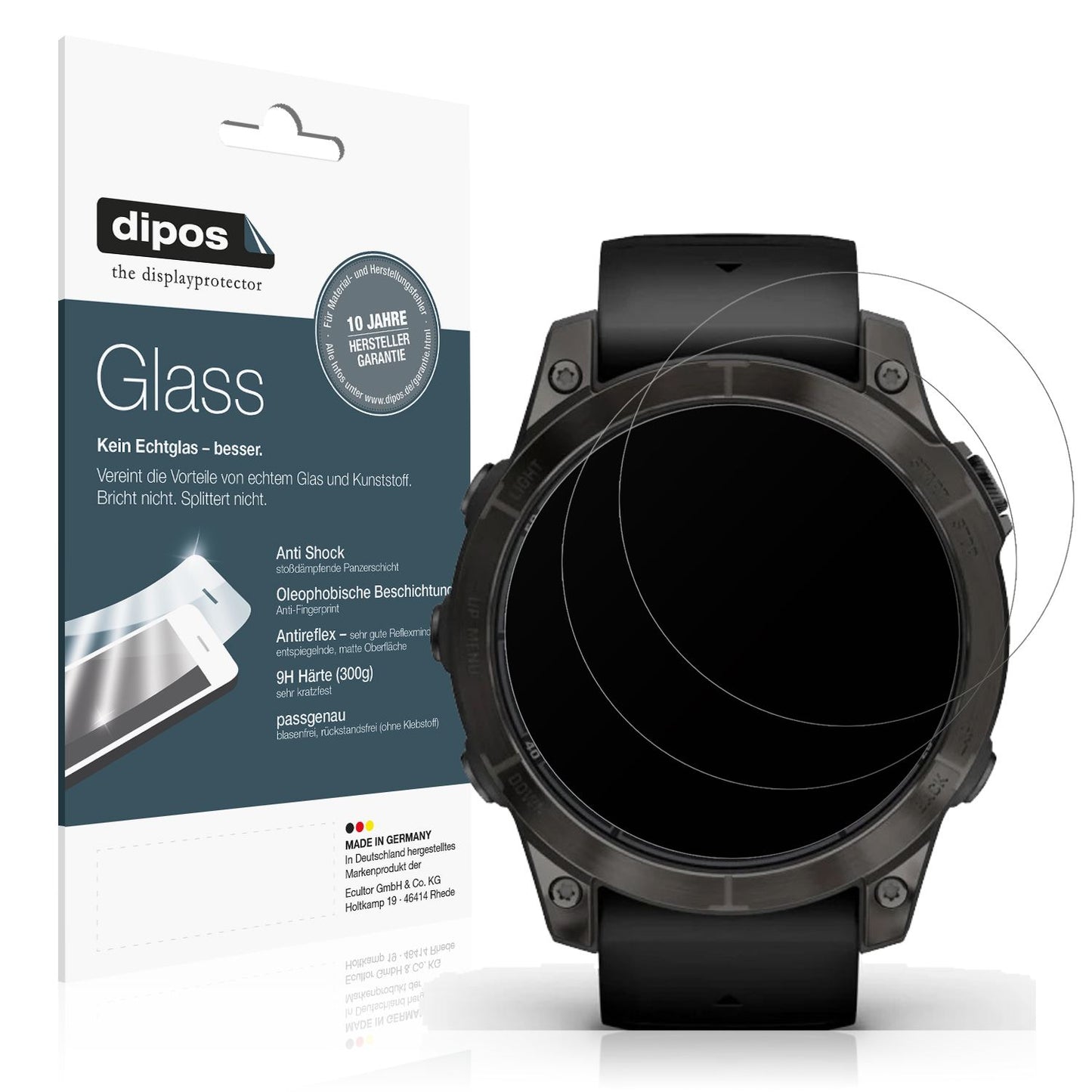 Matte Displayschutzfolie von dipos passend für Garmin Fenix 7 Pro 47mm, 9H kratzfest und blasenfrei montiert